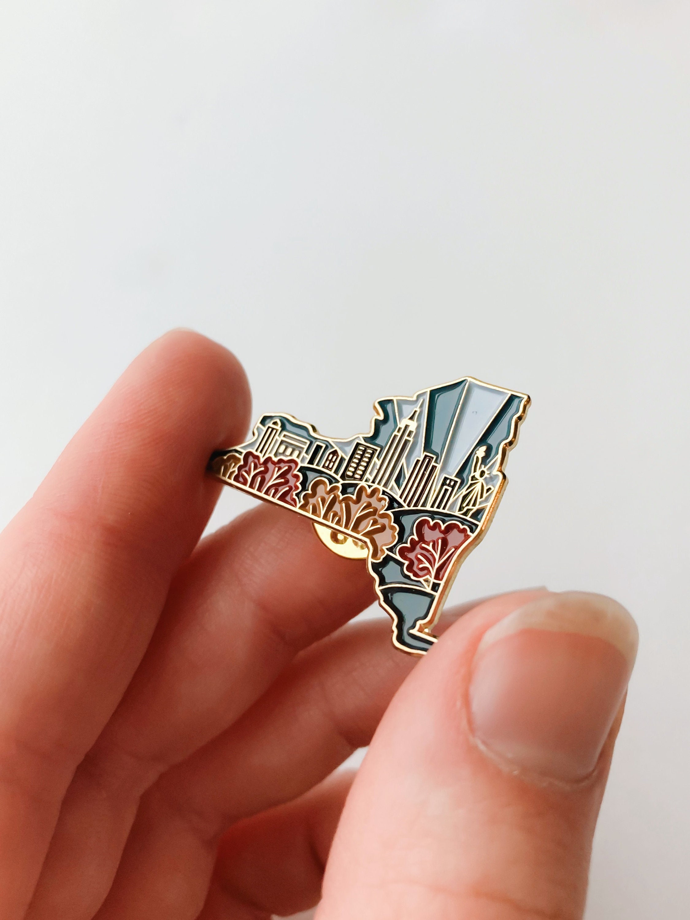 New York Enamel Pin | Gold Soft Enamel Pin | Illustrated United States Pin | Butterfly Clasp | 1.25&quot;