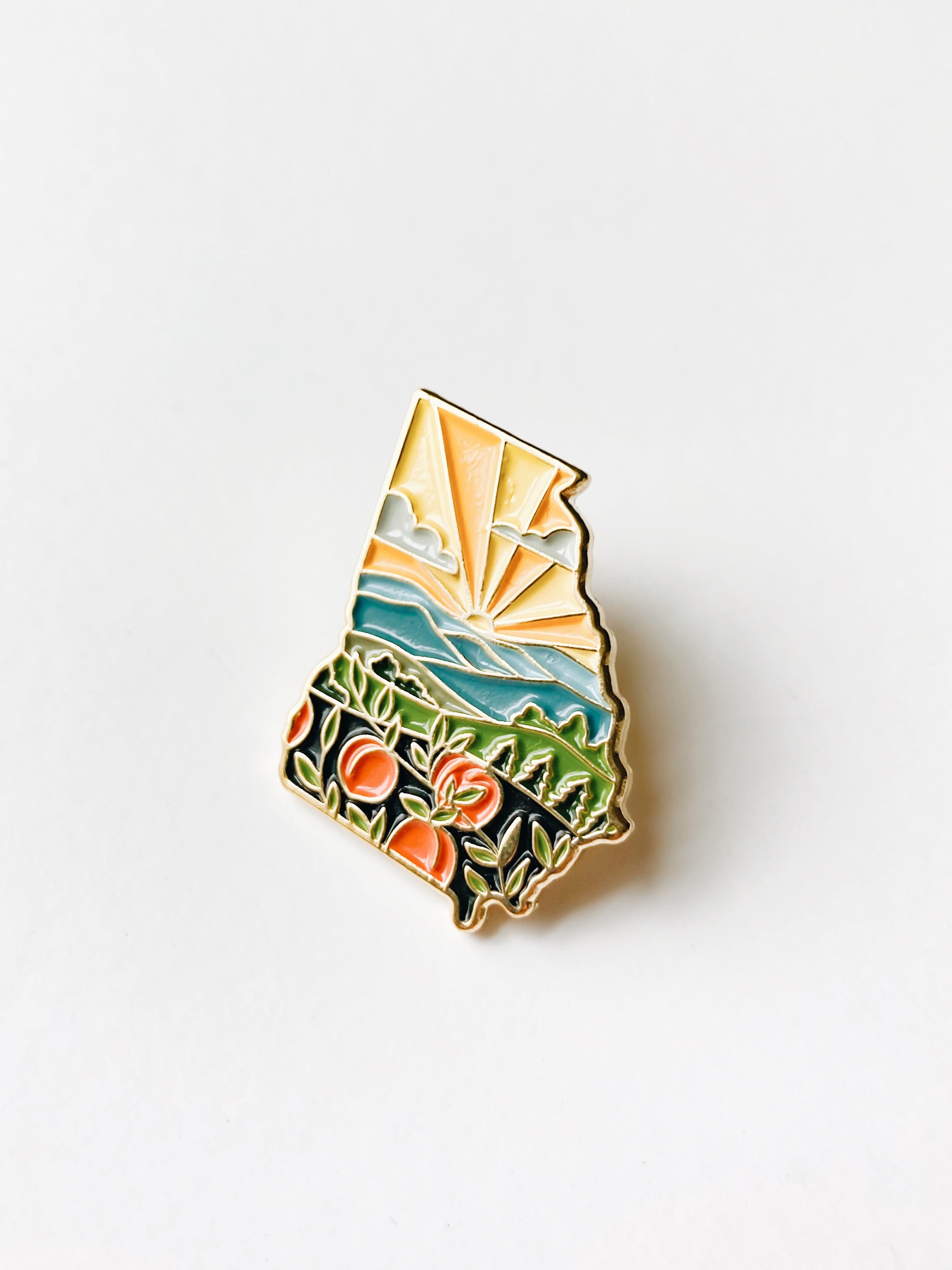 Georgia Enamel Pin | Gold Soft Enamel Pin | Illustrated United State Pin | Butterfly Clasp | 1.25&quot;