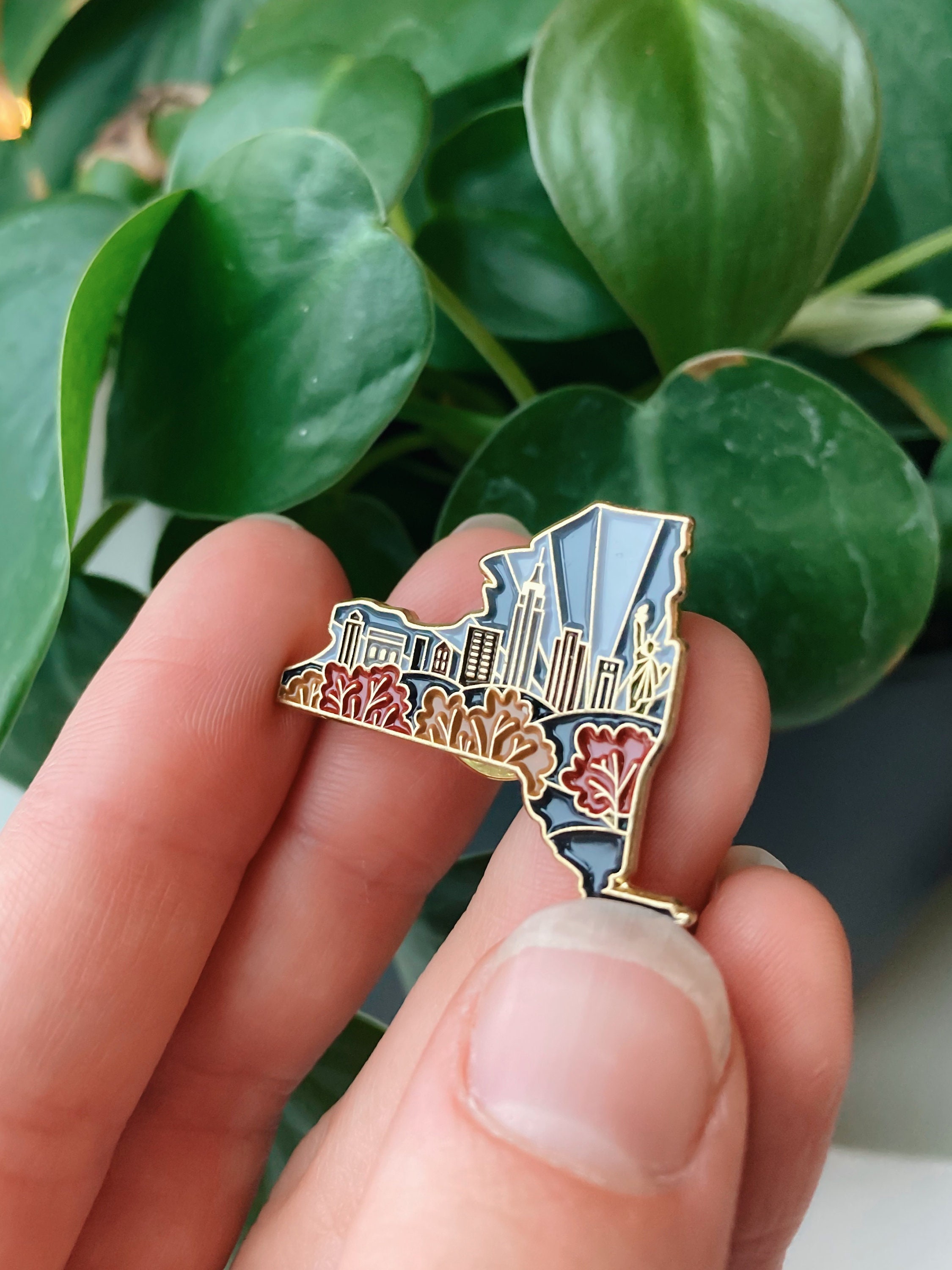 New York Enamel Pin | Gold Soft Enamel Pin | Illustrated United States Pin | Butterfly Clasp | 1.25&quot;