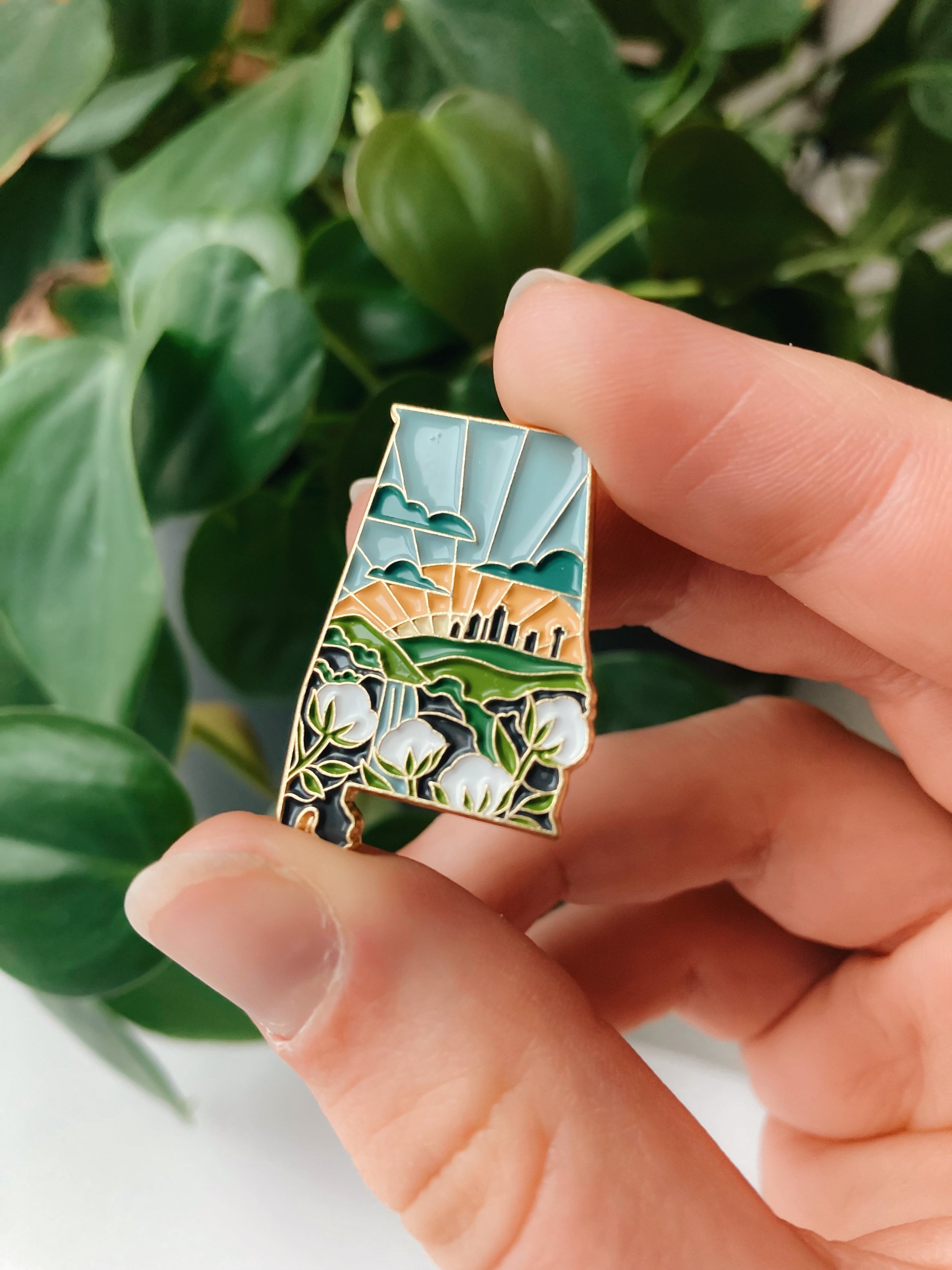 Alabama Enamel Pin | Gold Soft Enamel Pin | Illustrated United States Pin | Butterfly Clasp | 1.25&quot;
