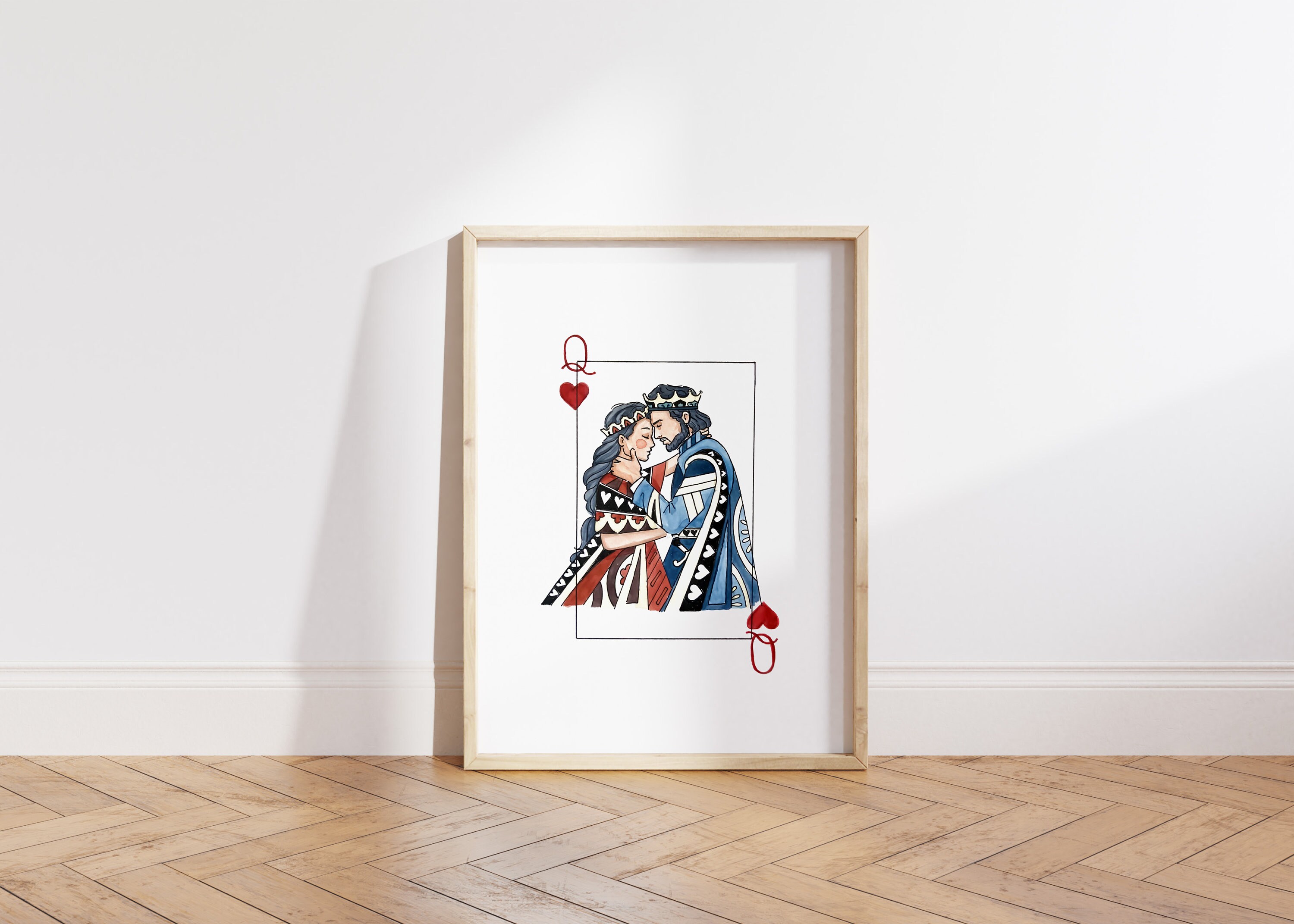 King and Queen Wall Art | Watercolor Illustration | 8x10&quot; 5x7&quot; Art Print | Valentines Gift | King & Queen Playing Cards | Wedding Gift