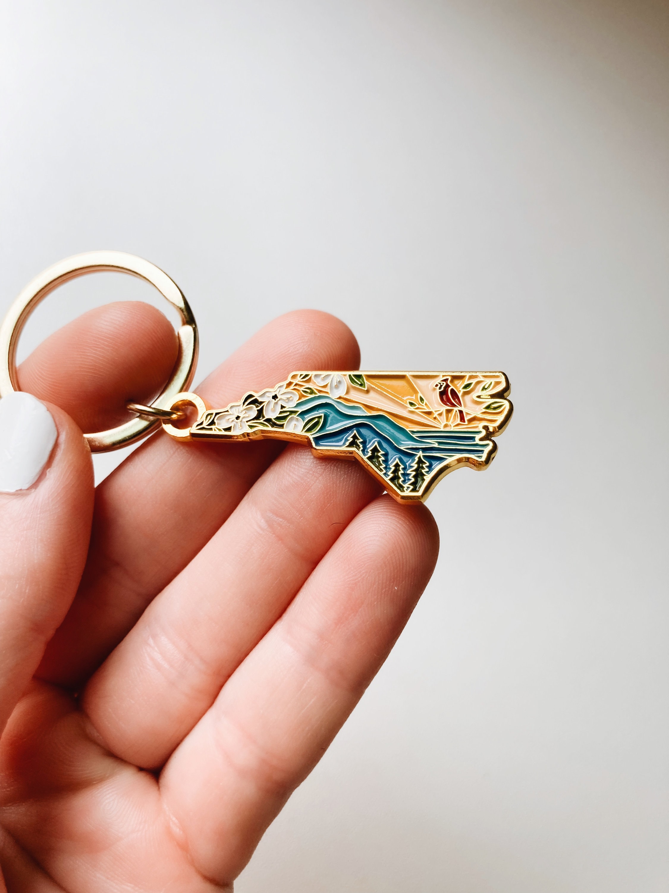 North Carolina Gold Enamel Keychain | North Carolina Outline Key Ring | Soft Enamel Illustrated State Keychain 1.5&quot;