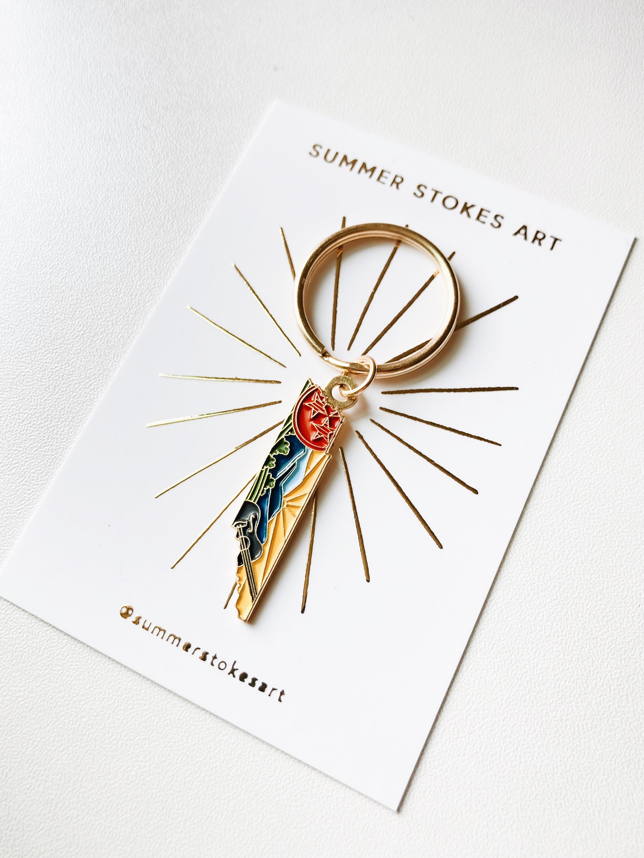 Tennessee Gold Enamel Keychain | Tennessee Outline Key Ring | Soft Enamel Illustrated State Keychain 1.5&quot;