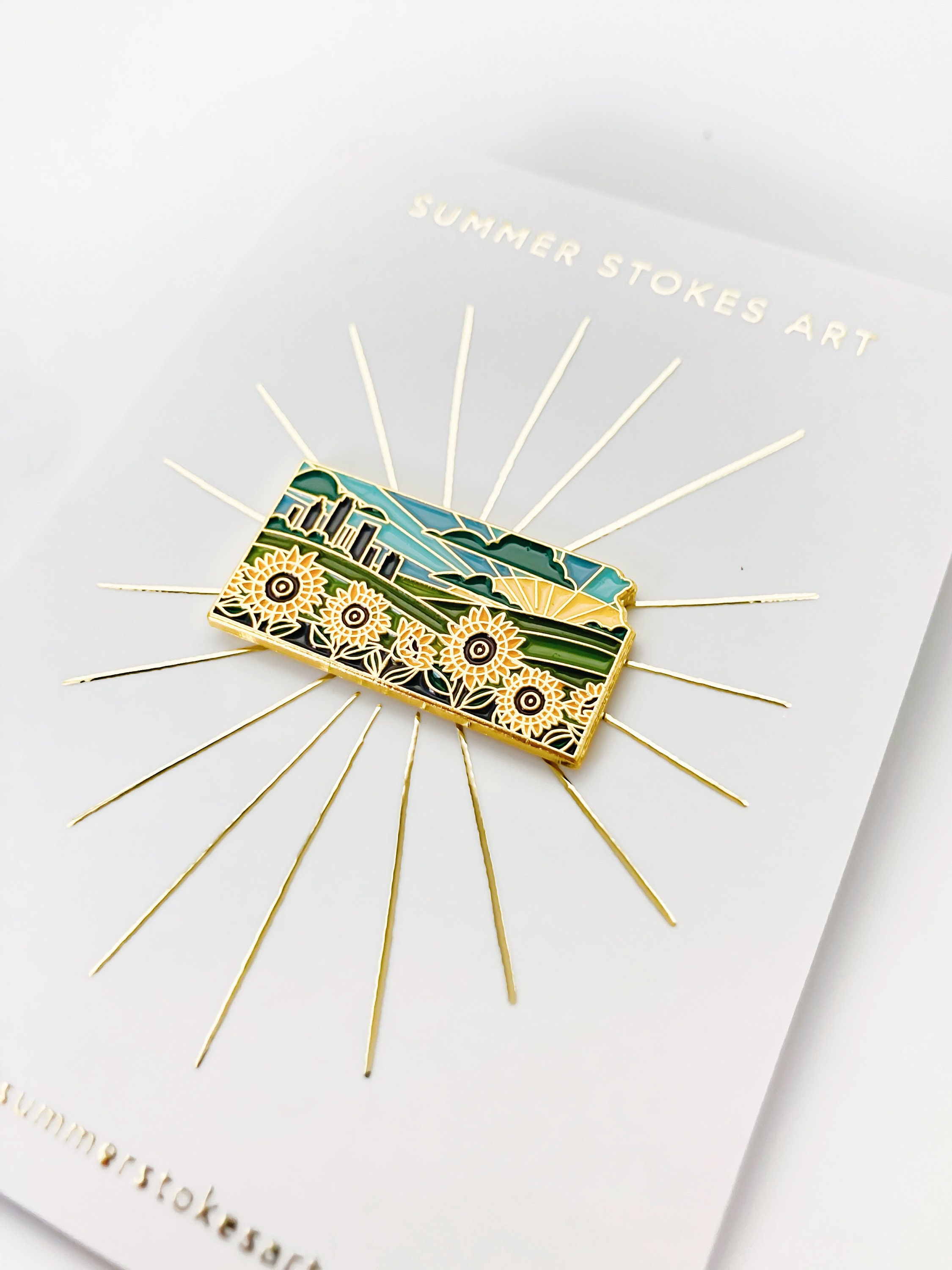 Kansas Sunflower Enamel Pin | Kansas Outline Pin | Illustrated State Pin | Butterfly Clasp | 1&quot;