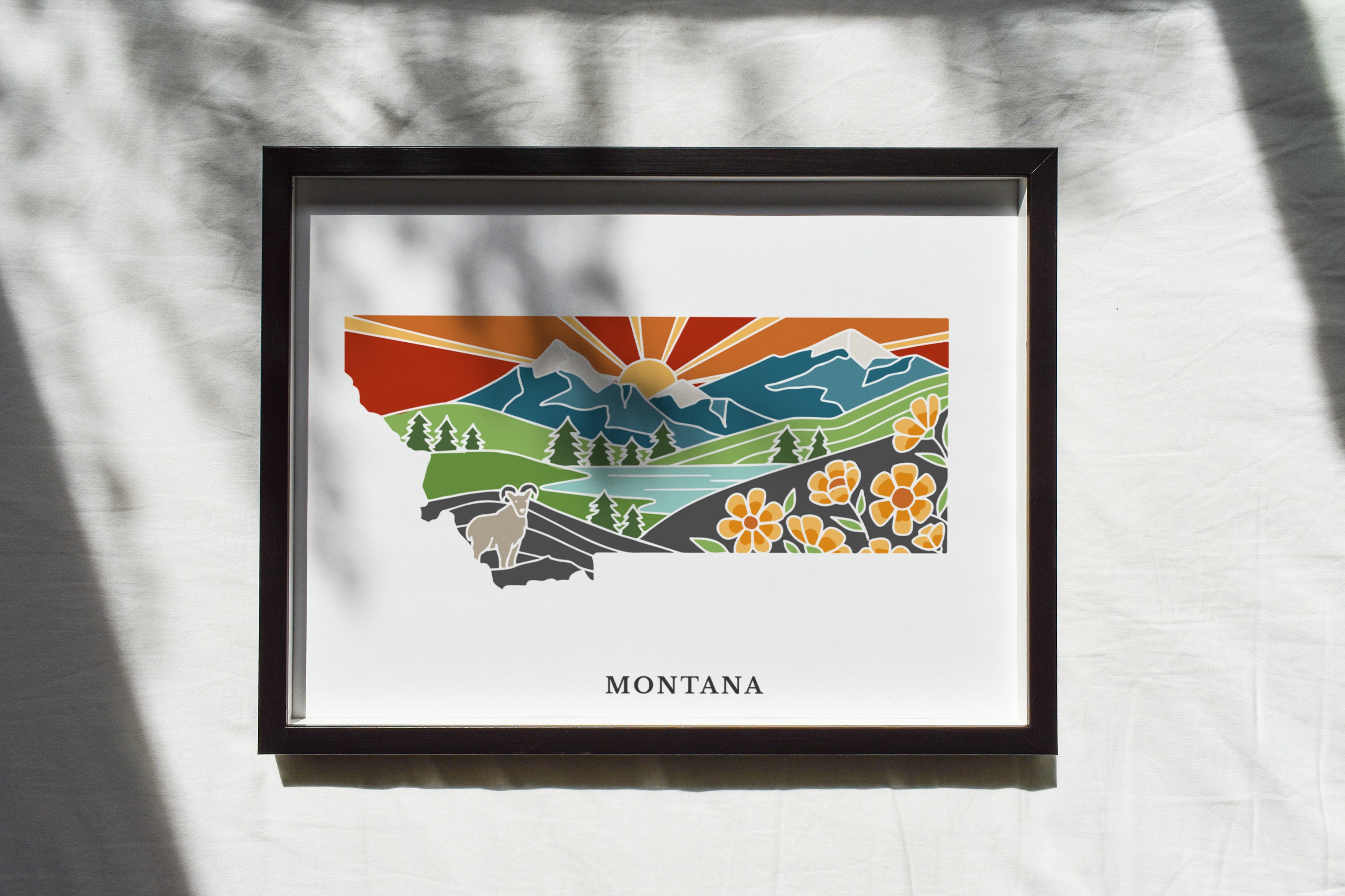 Montana Physical Art Print | State Wall Art | 5x7, 8x10, 11x14, 16x20&quot; Archival Art Print | Montana Illustrated Poster