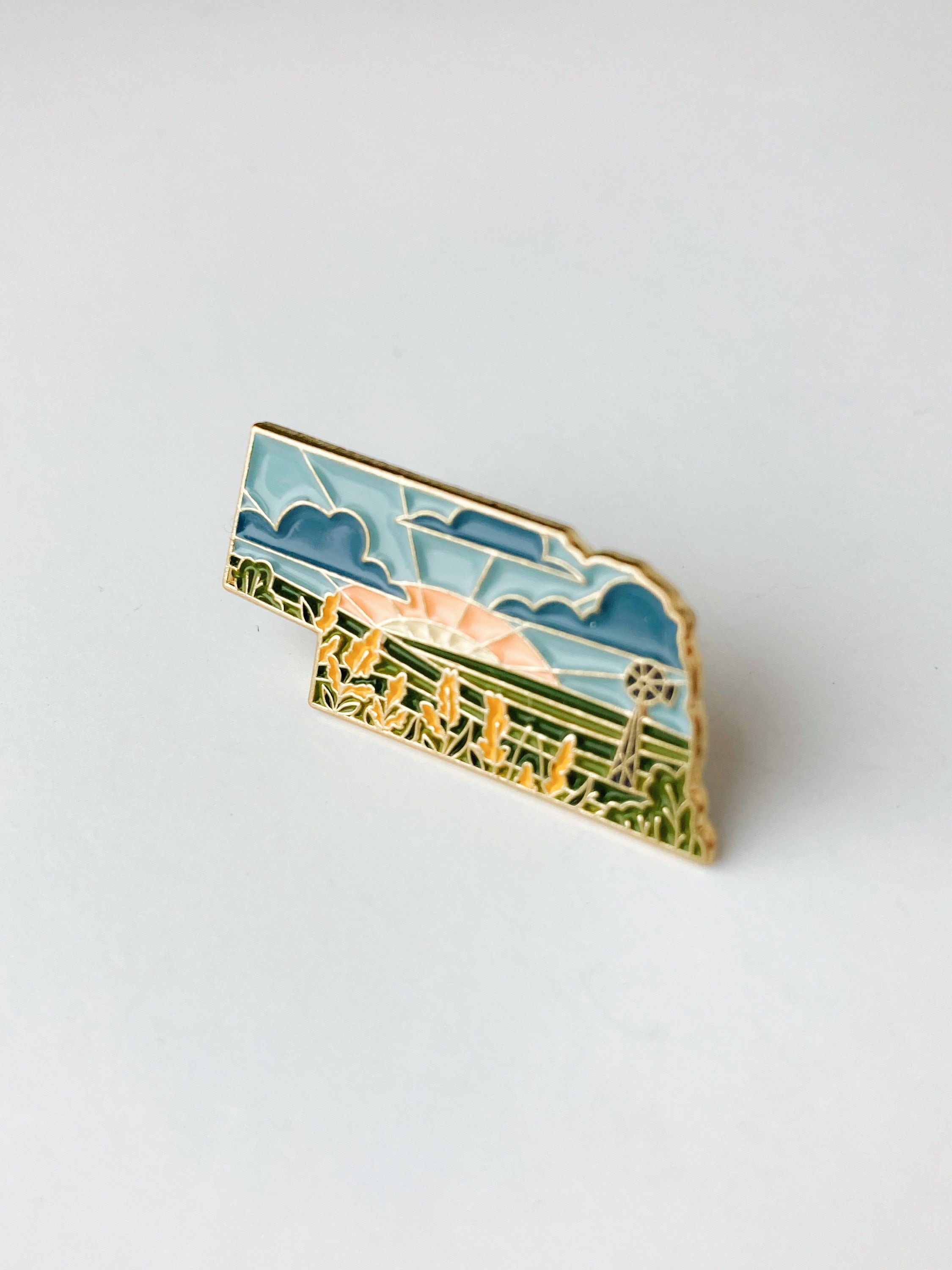 Nebraska Enamel Pin | Gold Soft Enamel Pin | Illustrated United States Pin | Butterfly Clasp | 1.25&quot;