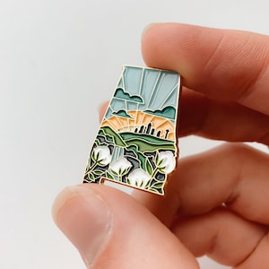 Alabama Enamel Pin | Gold Soft Enamel Pin | Illustrated United States Pin | Butterfly Clasp | 1.25&quot;