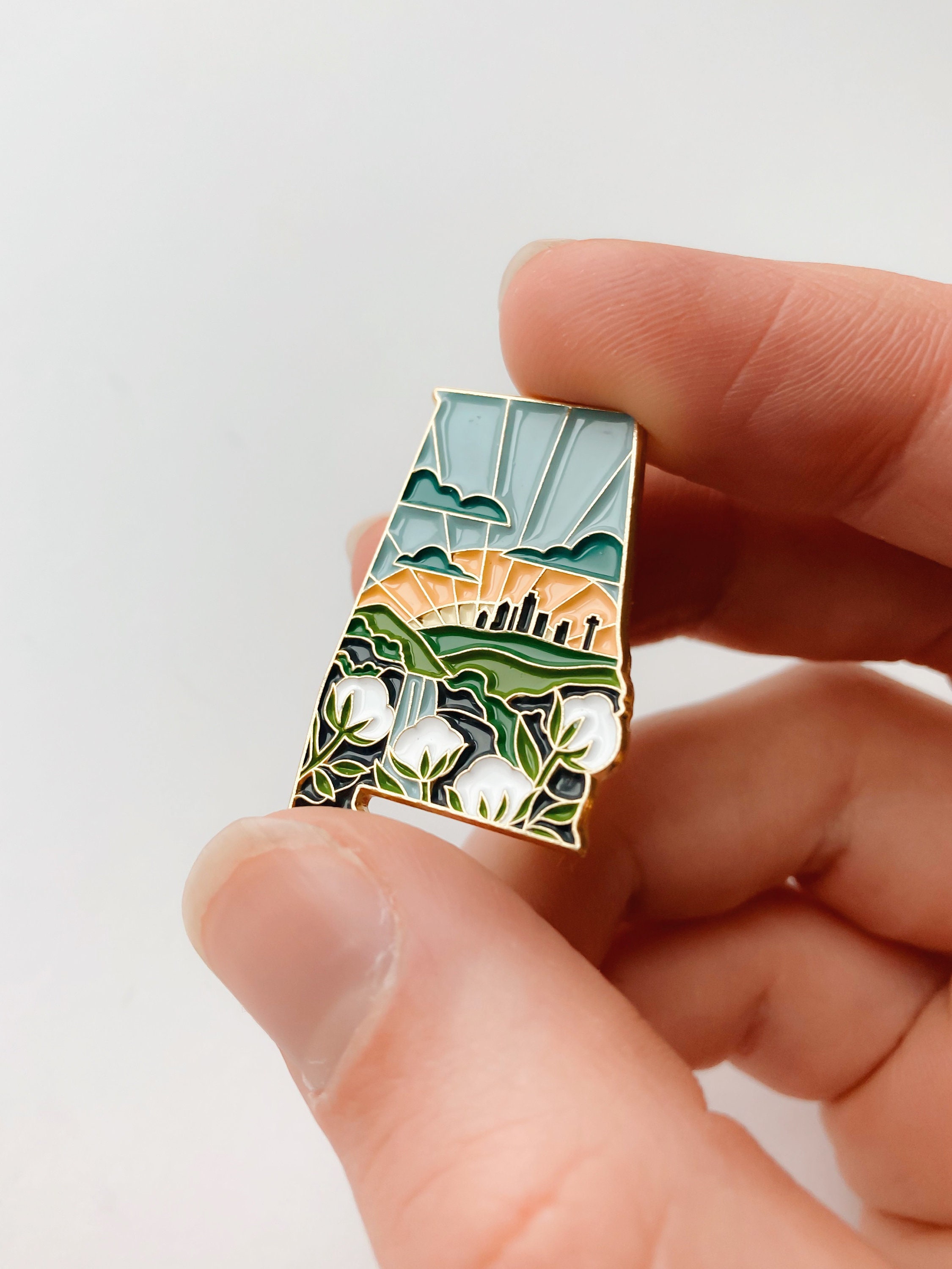Alabama Enamel Pin | Gold Soft Enamel Pin | Illustrated United States Pin | Butterfly Clasp | 1.25&quot;