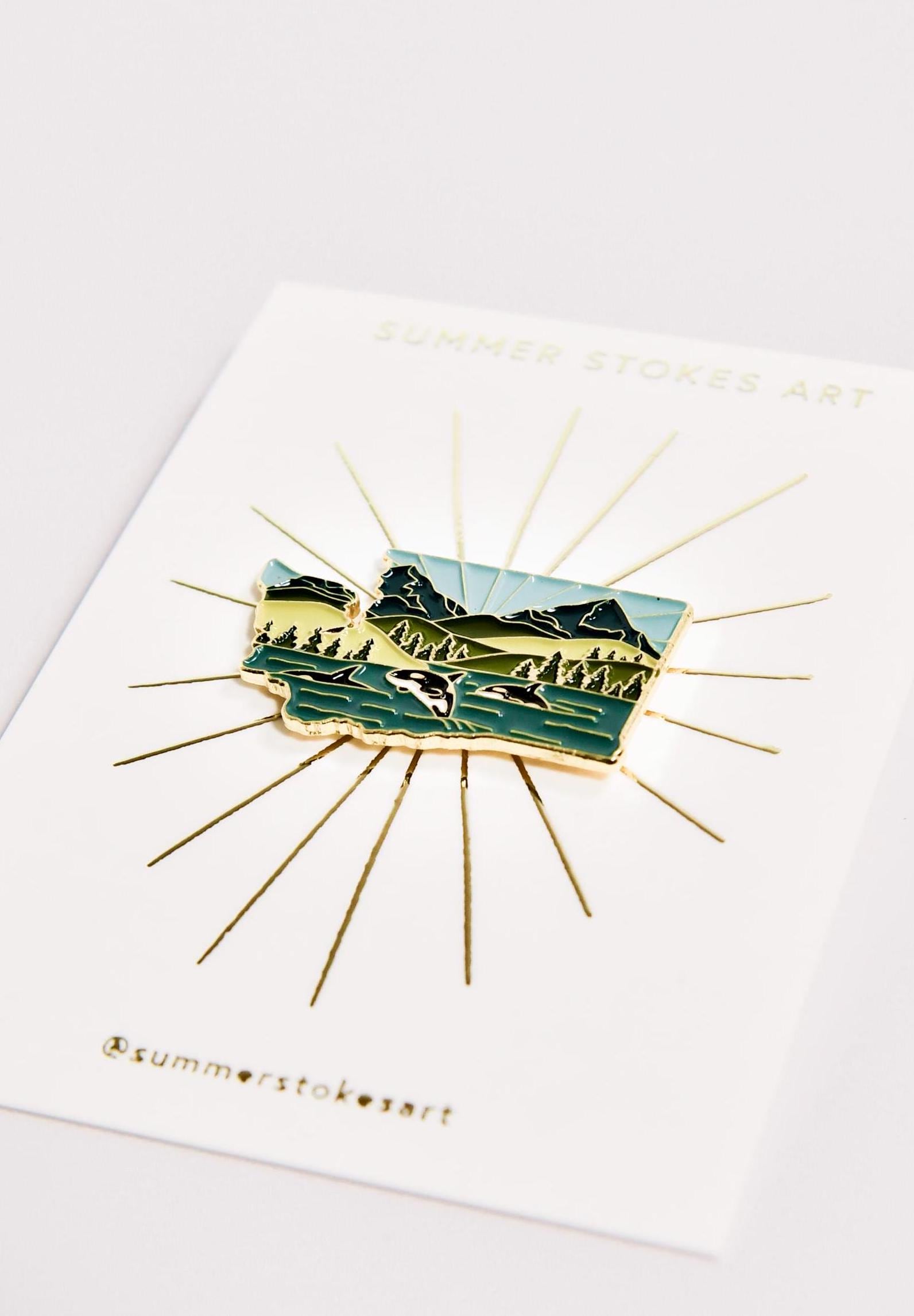 Washington Enamel Pin | Gold Soft Enamel Pin | Illustrated United State Pin | Butterfly Clasp | 1.25&quot;