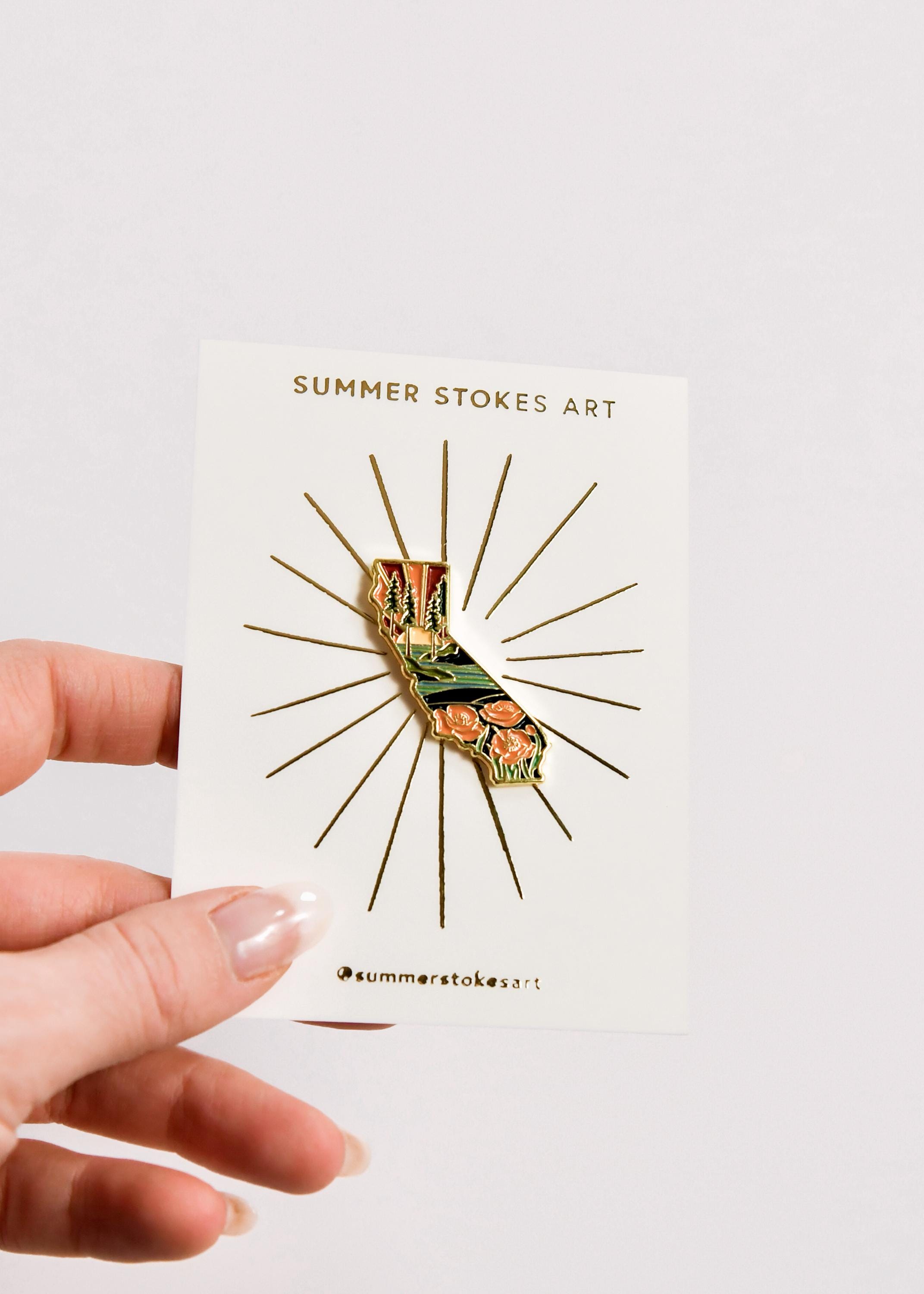 California Poppy Enamel Pin | California Outline Pin | Illustrated State Pin | Butterfly Clasp | 1&quot;