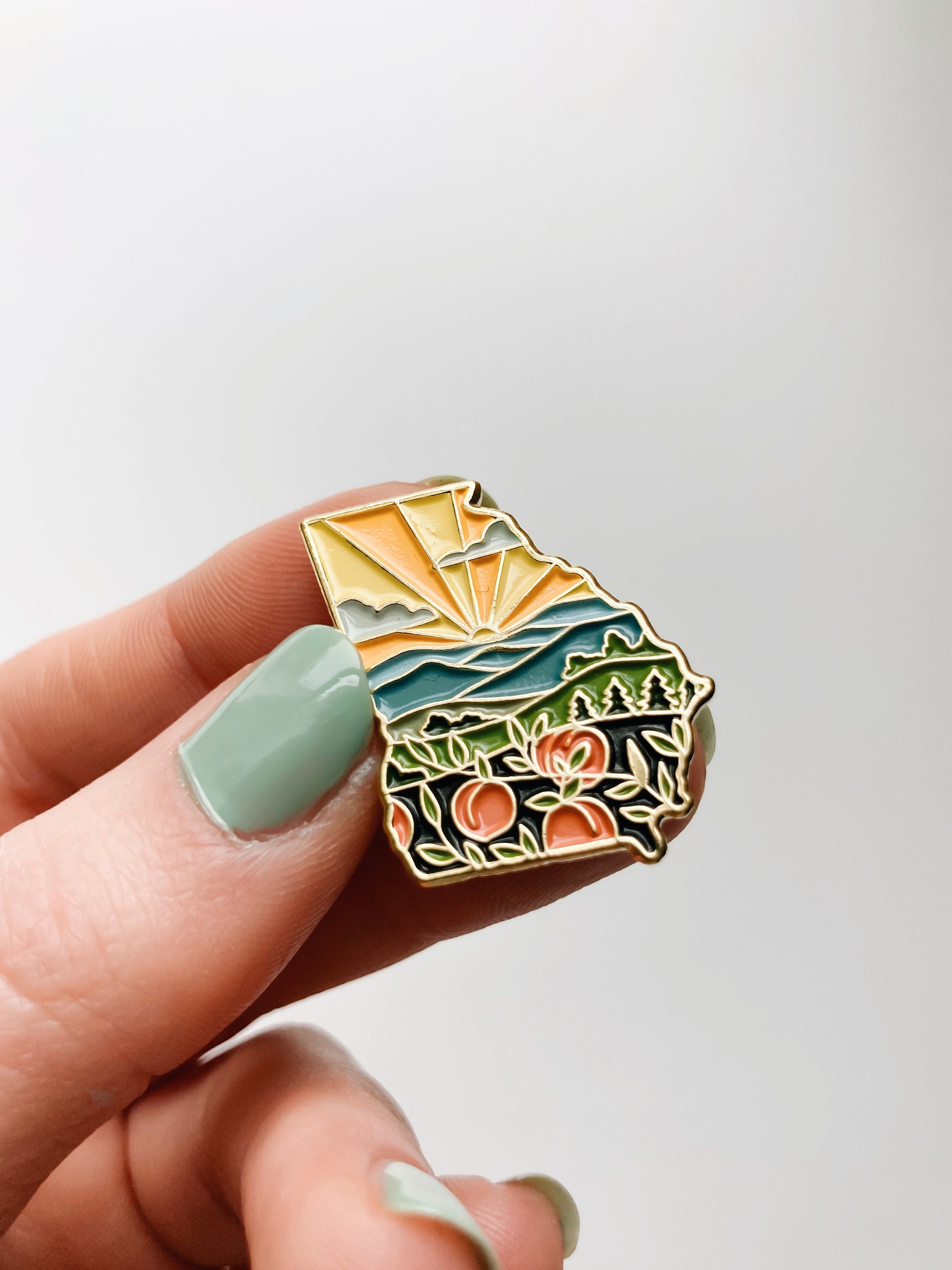 Georgia Enamel Pin | Gold Soft Enamel Pin | Illustrated United State Pin | Butterfly Clasp | 1.25&quot;