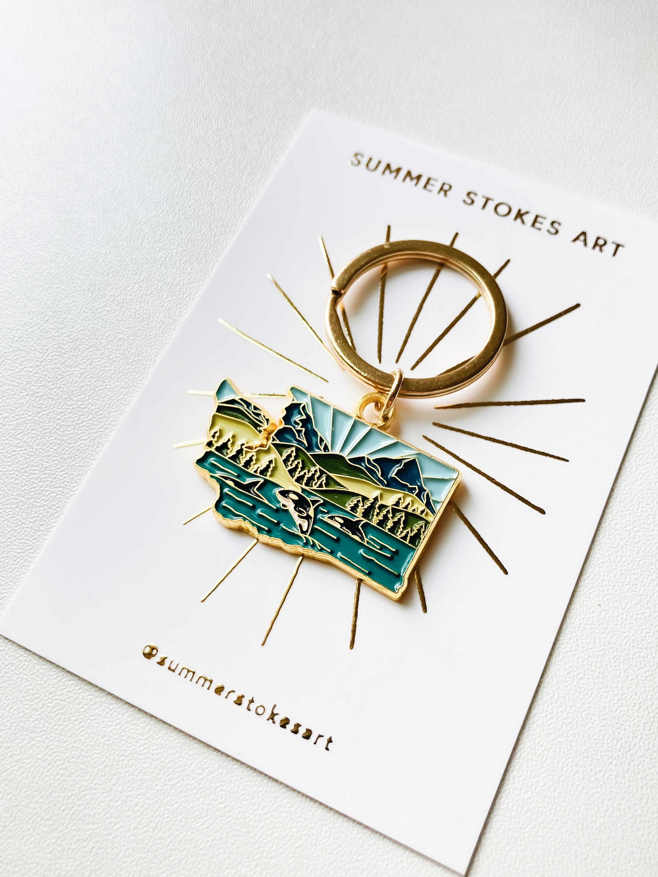 Washington Soft Enamel Keychain | Washington Outline Key Ring | Illustrated State Keychain 1.5&quot;