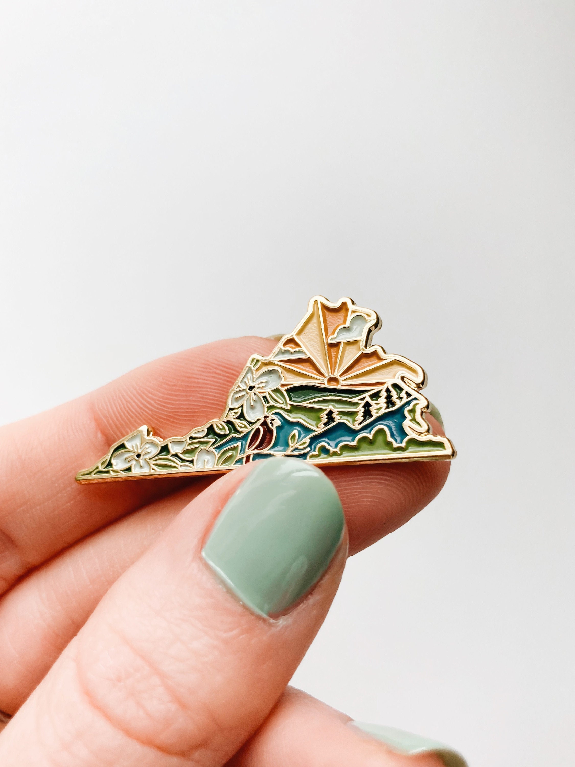 Virginia Enamel Pin | Gold Soft Enamel Pin | Illustrated United State Pin | Butterfly Clasp | 1.25&quot;