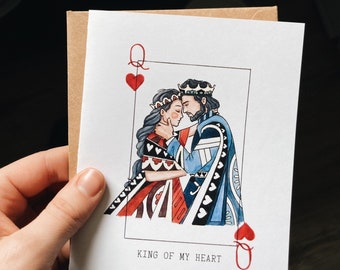 King/Queen Of My Heart Greeting Card | Valentines Day Card | Love | Cards for him | Cards for her | Playing cards | Watercolor Illustrated