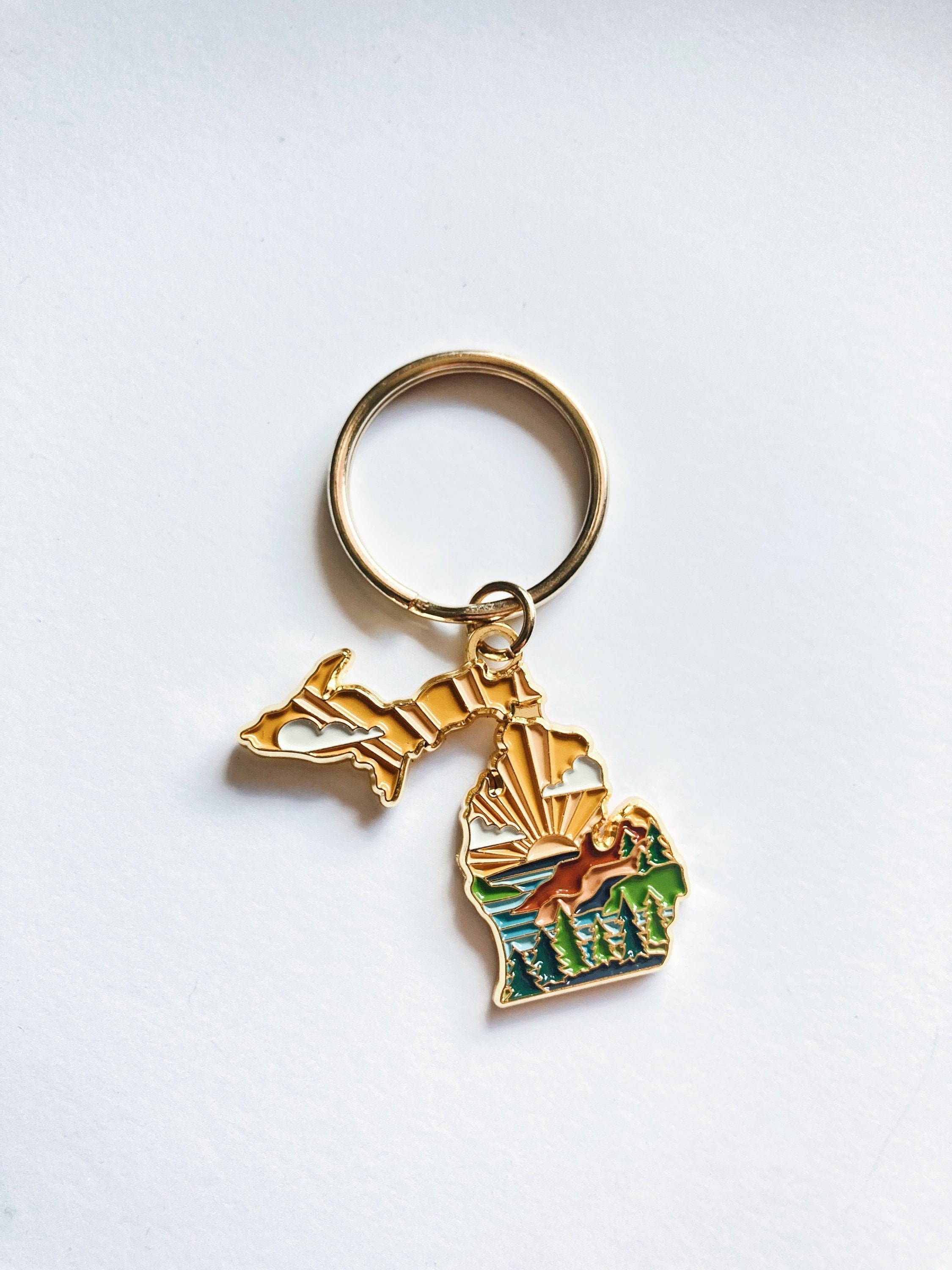 Michigan Soft Enamel Keychain 1.5&quot; | Michigan Outline Key Ring | Illustrated State Keychain
