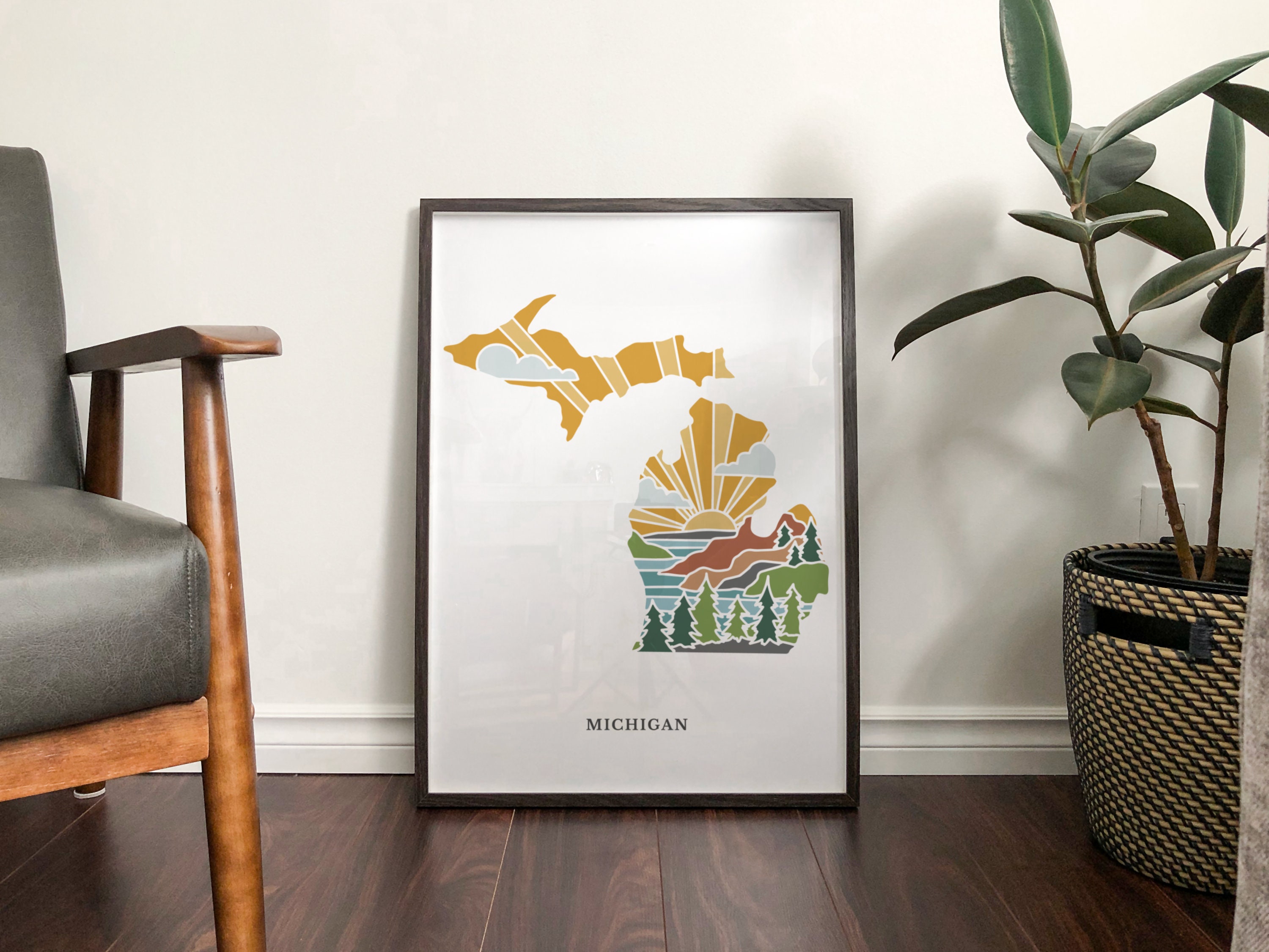 Michigan Physical Art Print | State Wall Art | 5x7, 8x10, 11x14, 16x20 Archival Art Print | Michigan Illustrated Poster