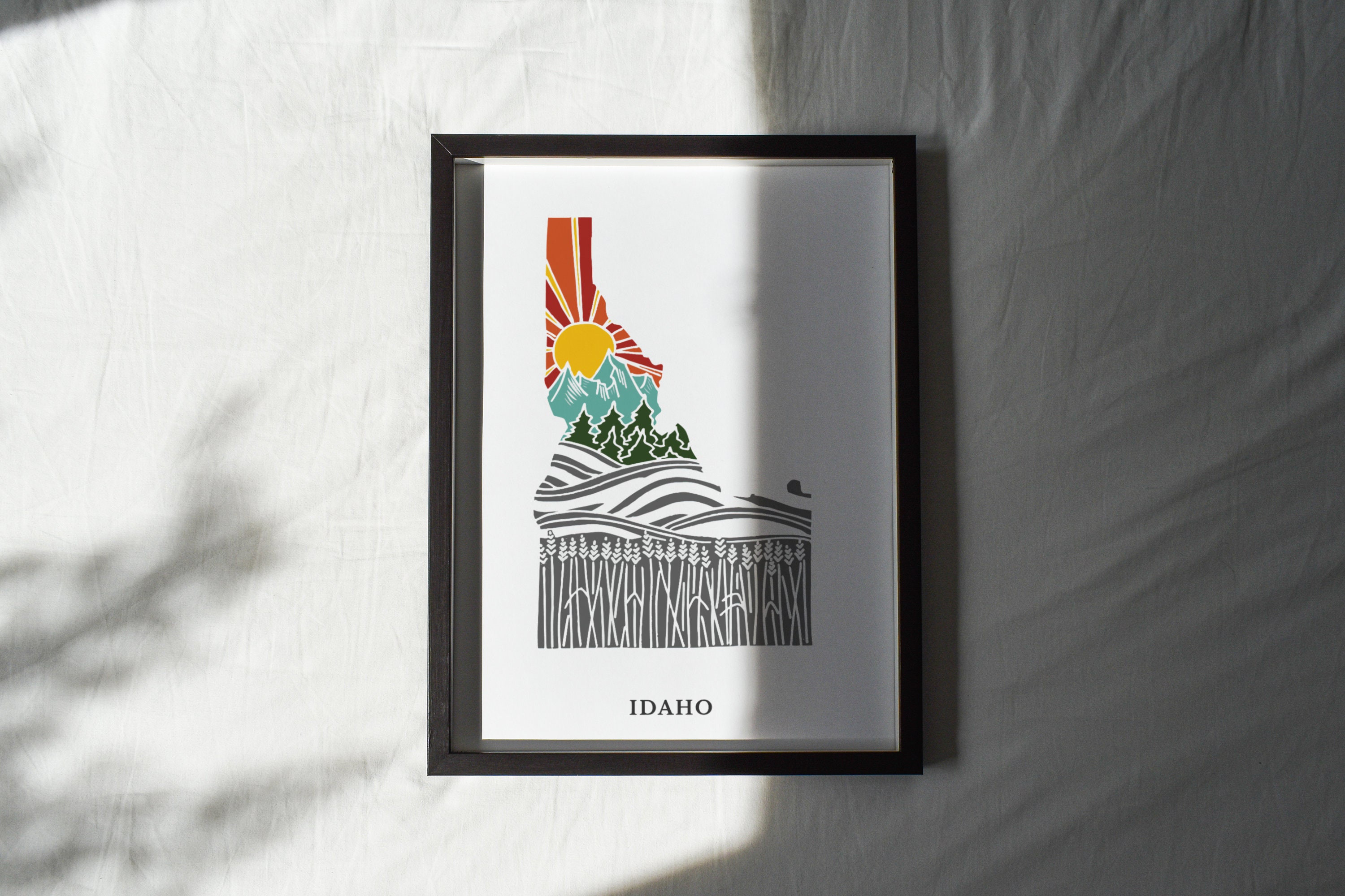 Idaho Physical Art Print | State Wall Art | 5x7, 8x10, 11x14, 16x20&quot; Archival Art Print | Idaho Illustrated Poster