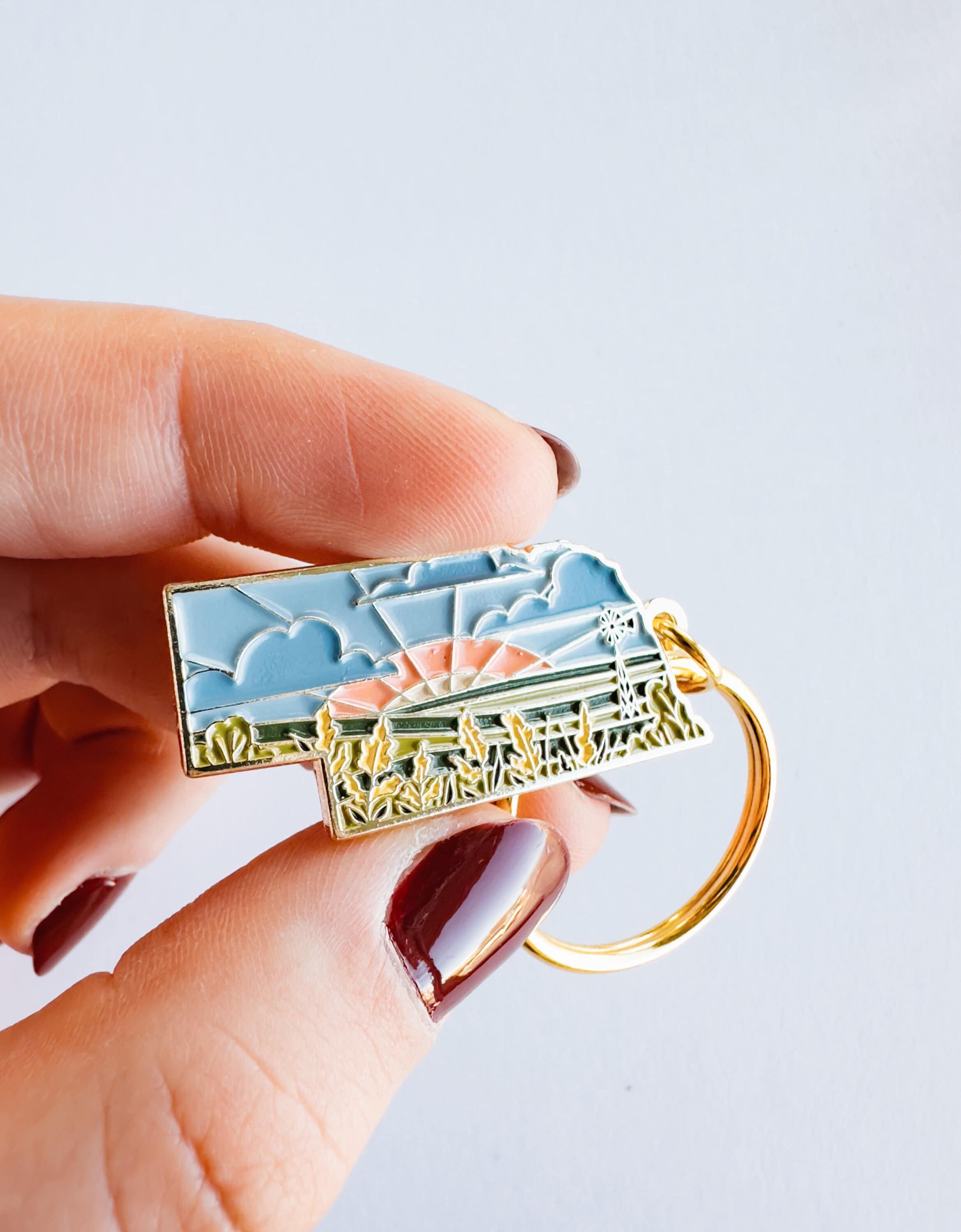 Nebraska Soft Enamel Keychain | Nebraska Outline Key Ring | Illustrated State Keychain 1.5&quot;