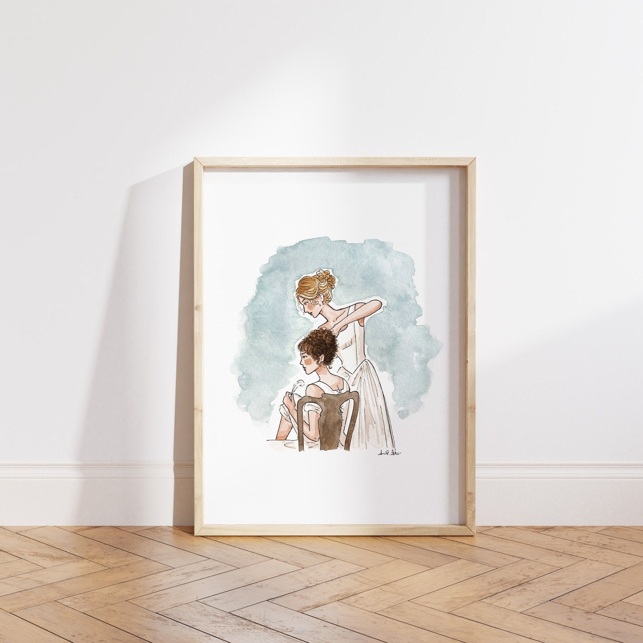 Pride & Prejudice Jane and Lizzie Print | Watercolor Illustration | Wall Art | 8x10&quot; 5x7&quot; Archival Art Print | Book Lover Gift | Jane Austen