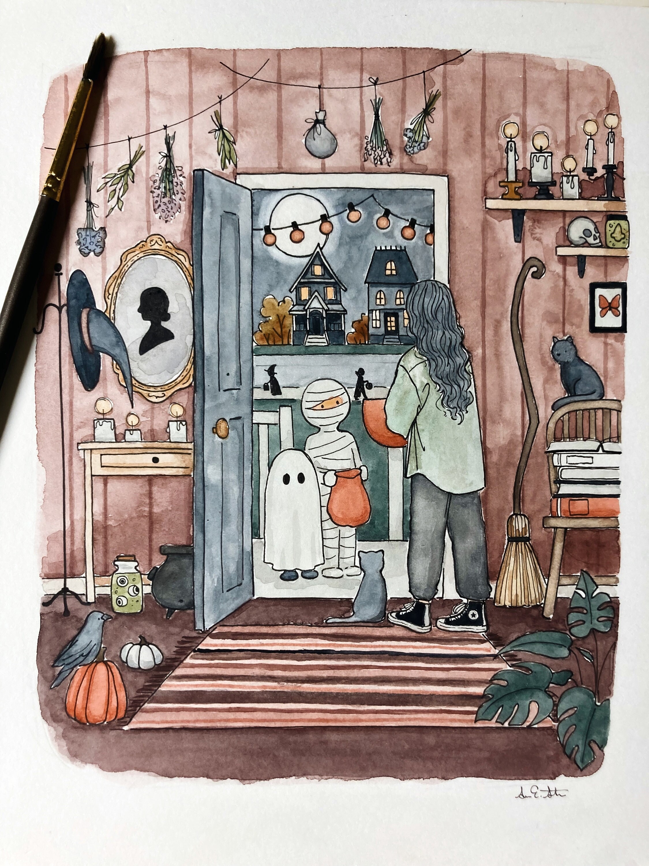Witch Print | Halloween Print | Watercolor Illustration | Wall Art | 8x10&quot; 5x7&quot; Archival Art Print