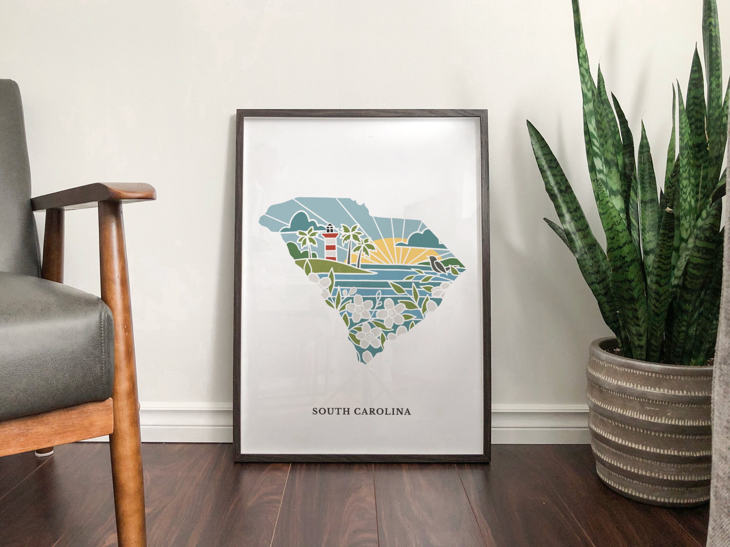 South Carolina Physical Art Print | State Wall Art | 5x7, 8x10, 11x14, 16x20 Archival Art Print | South Carolina Illustrated Poster