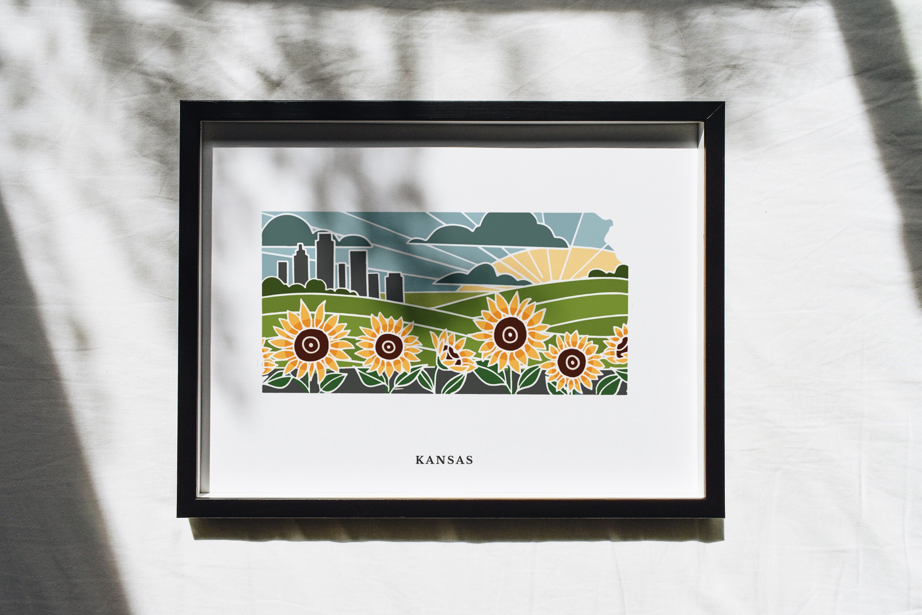 Kansas Physical Art Print | State Wall Art | 5x7, 8x10, 11x14, 16x20 Archival Art Print | Kansas Illustrated Poster