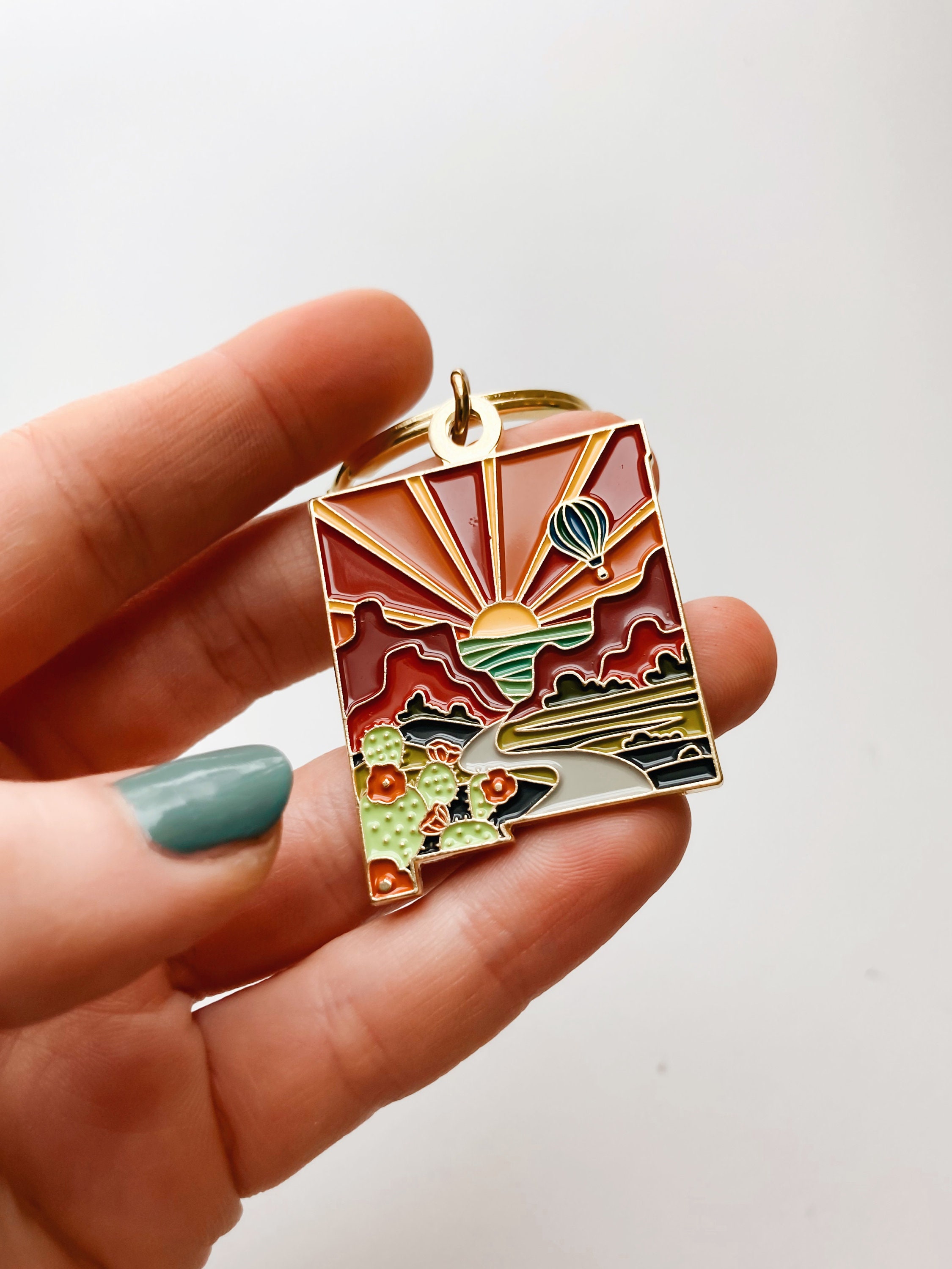 New Mexico Gold Enamel Keychain | New Mexico State Key Ring | Soft Enamel Illustrated State Keychain 1.5&quot;