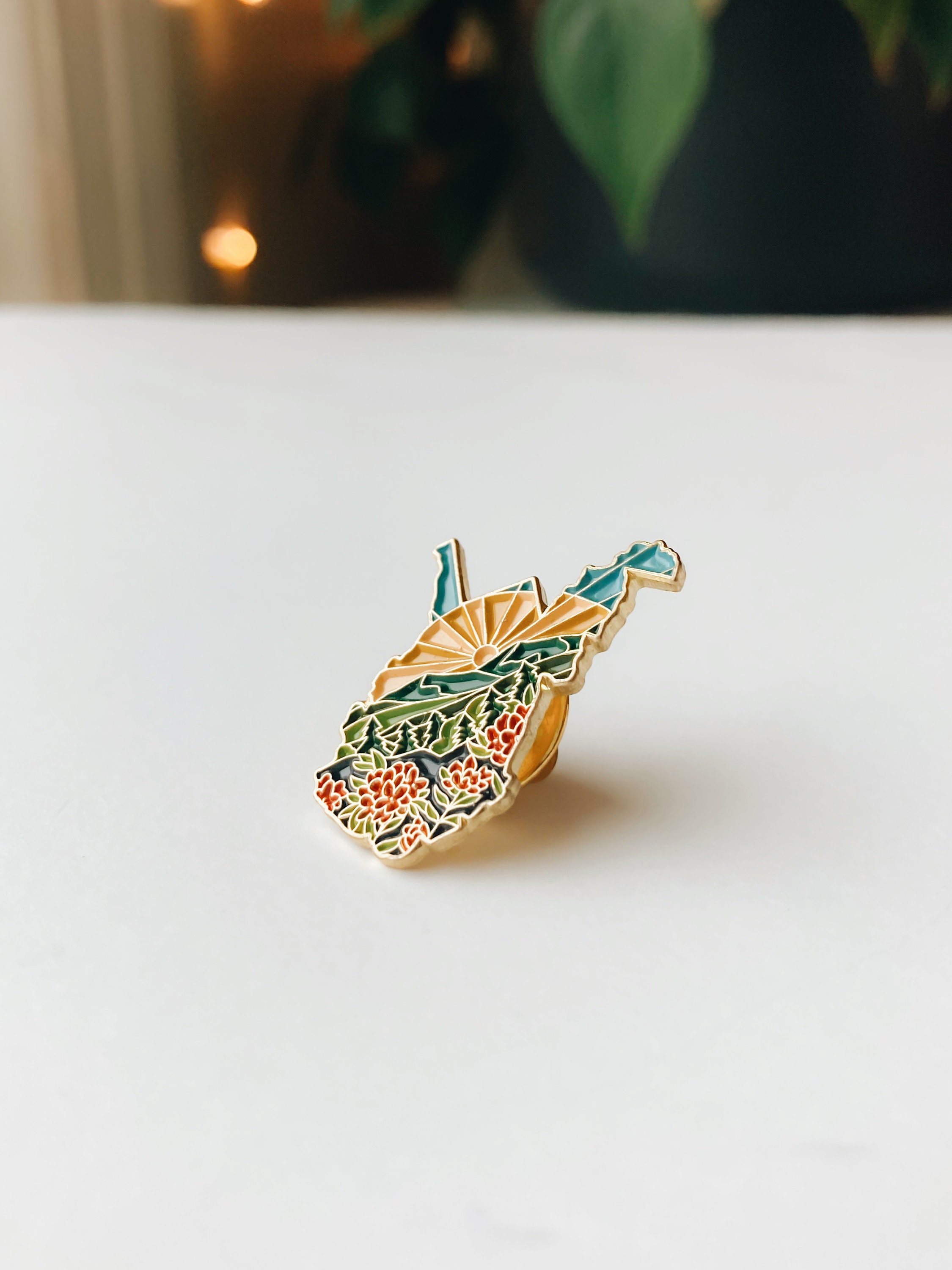 West Virginia Enamel Pin | Gold Soft Enamel Pin | Illustrated United States Pin | Butterfly Clasp | 1.25&quot;