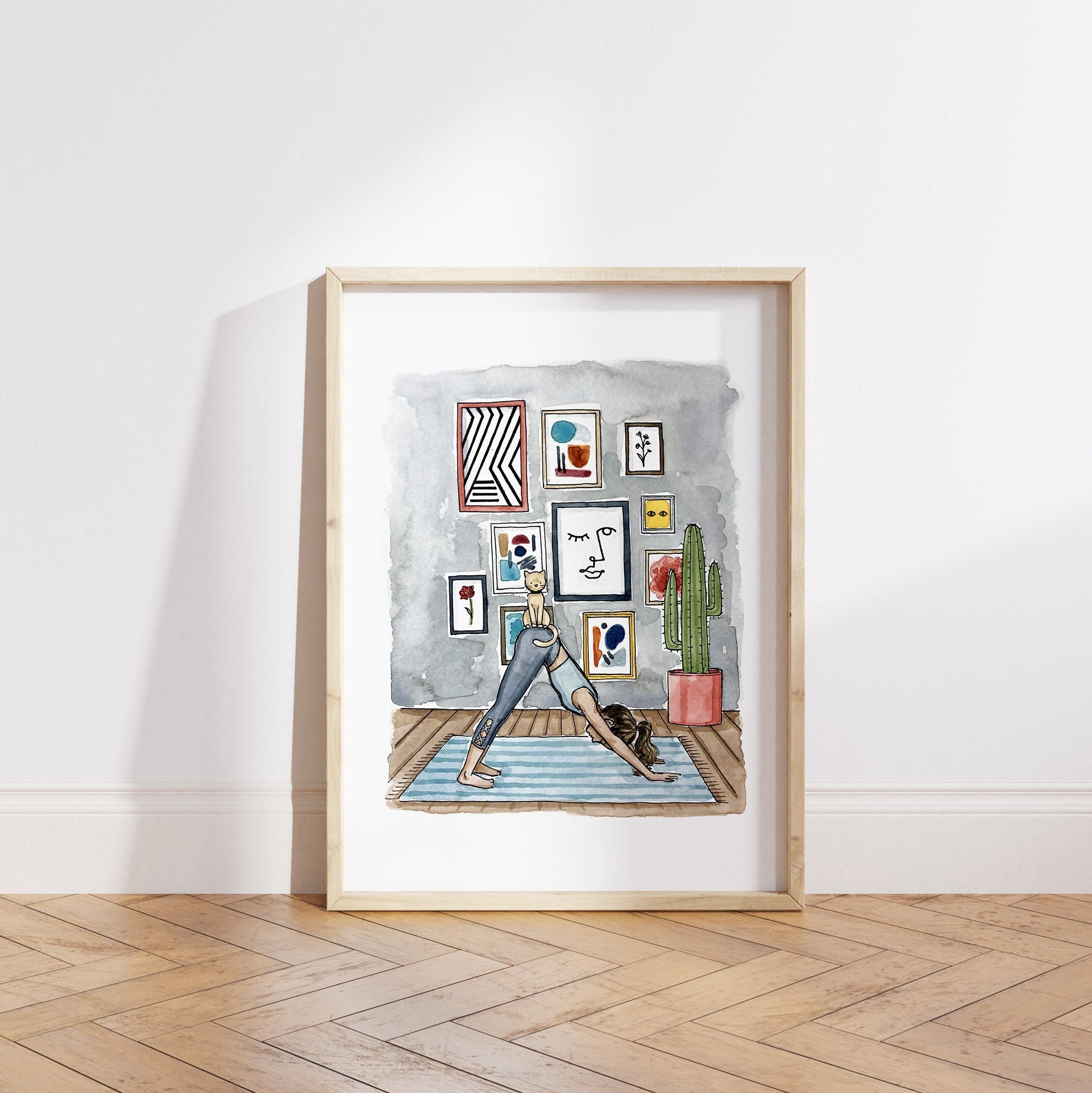 Yoga Cat Print | Watercolor Illustration | Wall Art | Abstract Watercolor Wall Art | Nursery Decor | Boho Wall Decor | 8x10&quot; 5x7&quot; Art Print