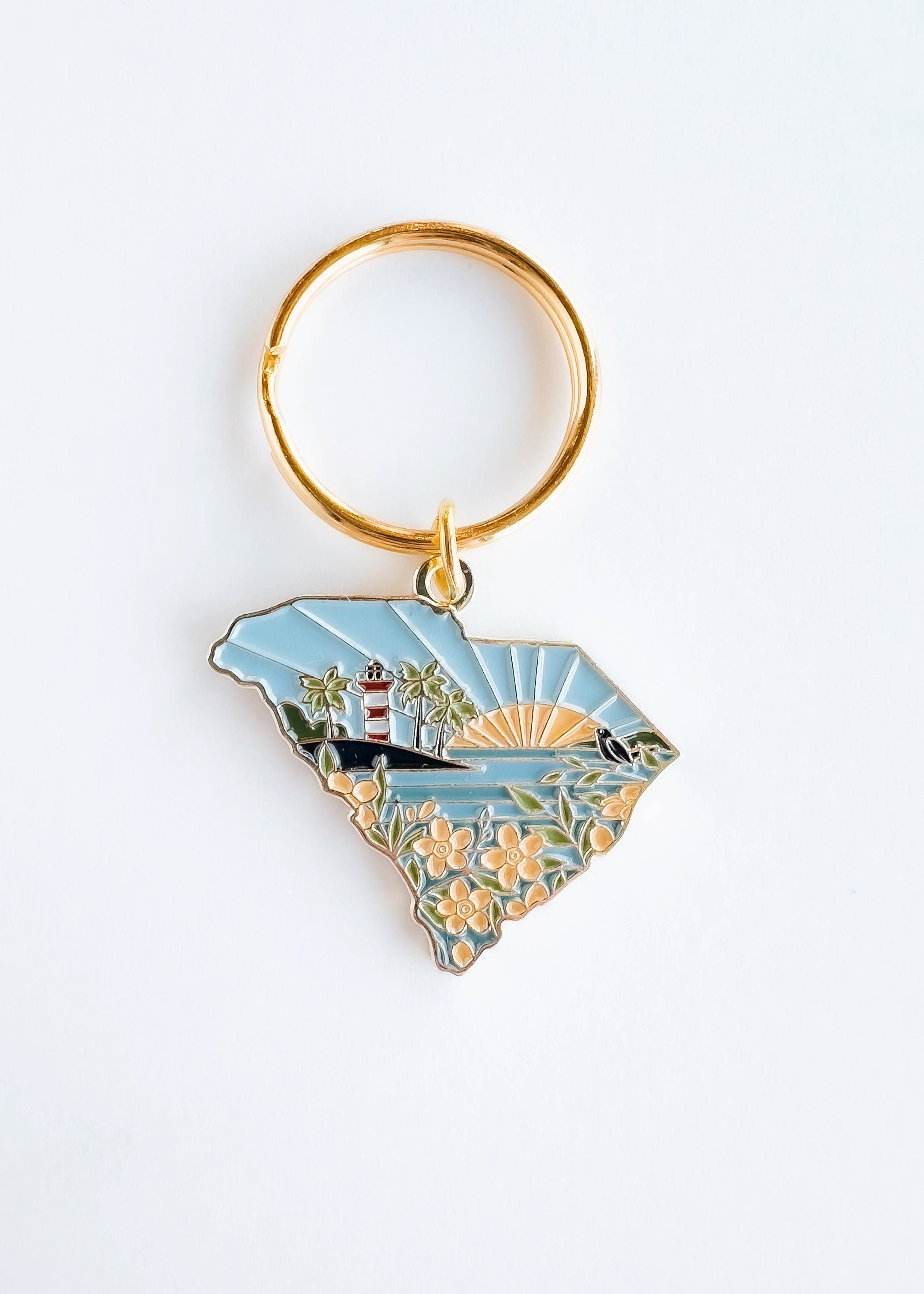 South Carolina Soft Enamel Keychain | South Carolina Outline Key Ring | Illustrated State Keychain 1.5&quot;