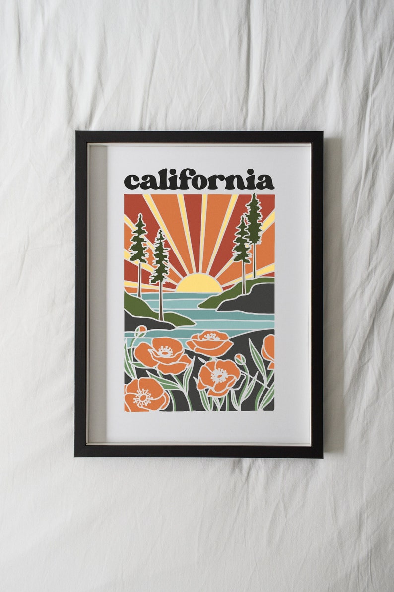 California Poppy Poster State Wall Art 5x7, 8x10, 11x14, 16x20 Archival Art Print California Illustration image 2