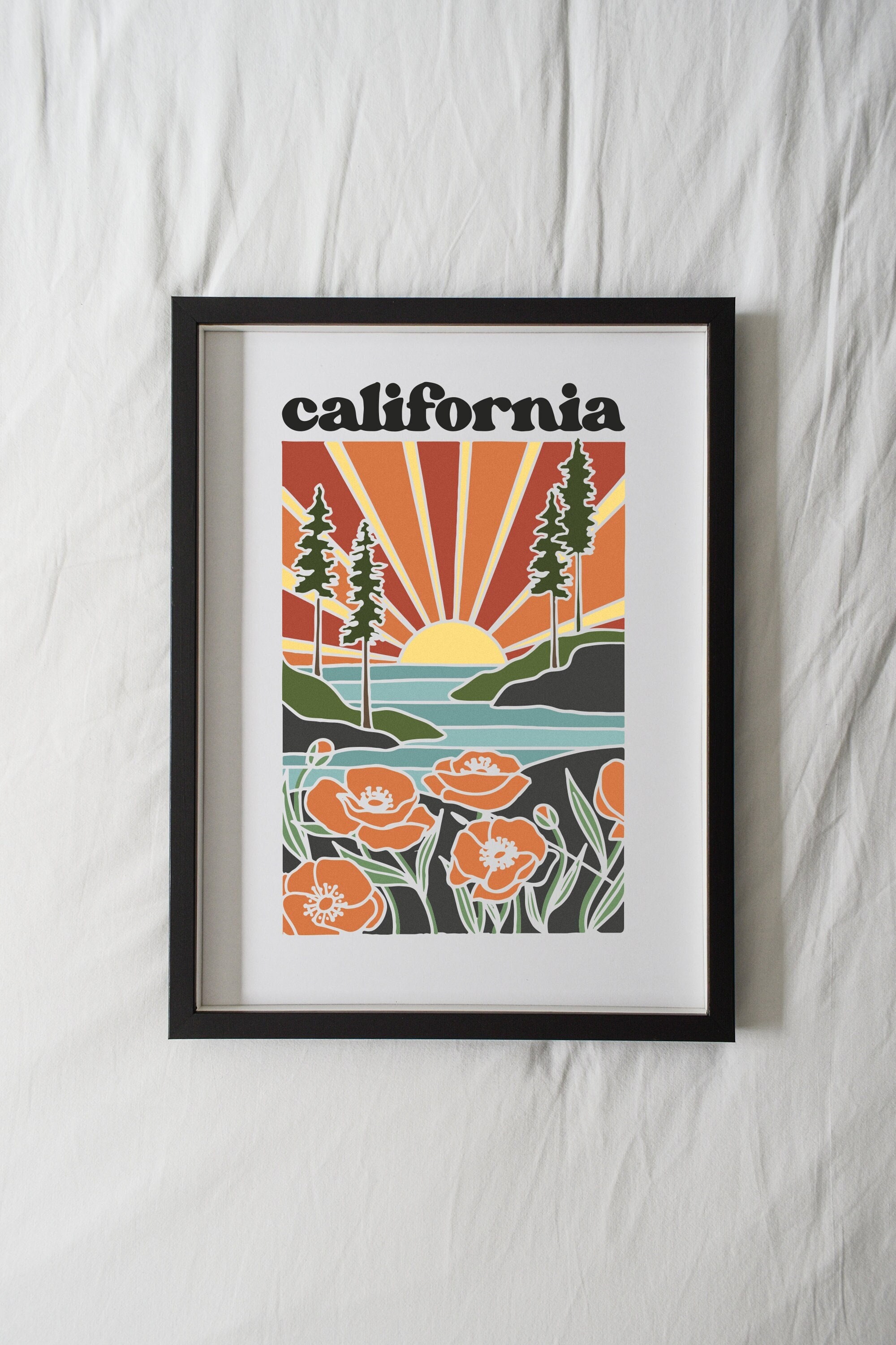 California Poppy Poster | State Wall Art | 5x7, 8x10, 11x14, 16x20 Archival Art Print | California Illustration