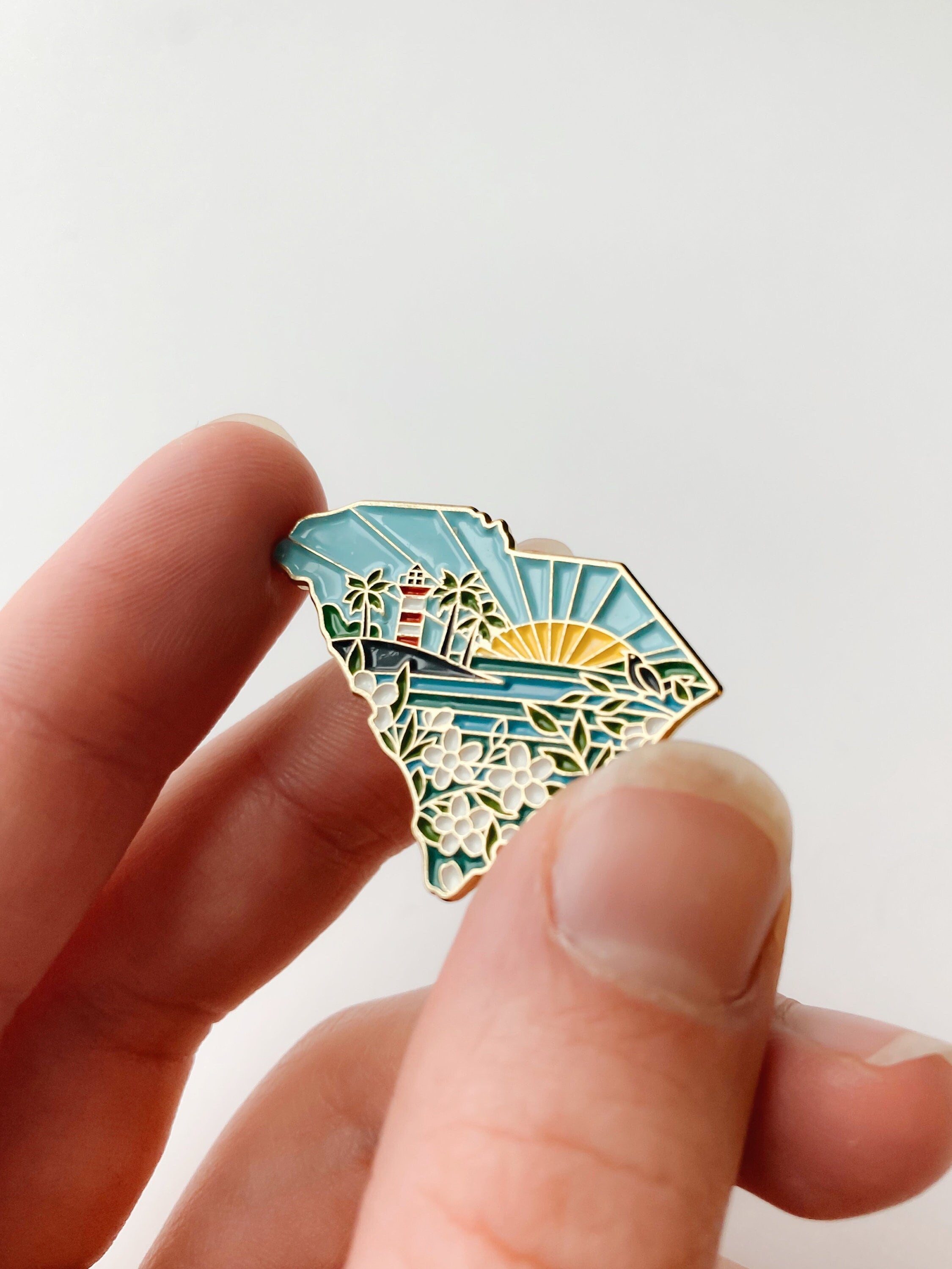 South Carolina Enamel Pin | Gold Soft Enamel Pin | Illustrated United States Pin | Butterfly Clasp | 1.25&quot;