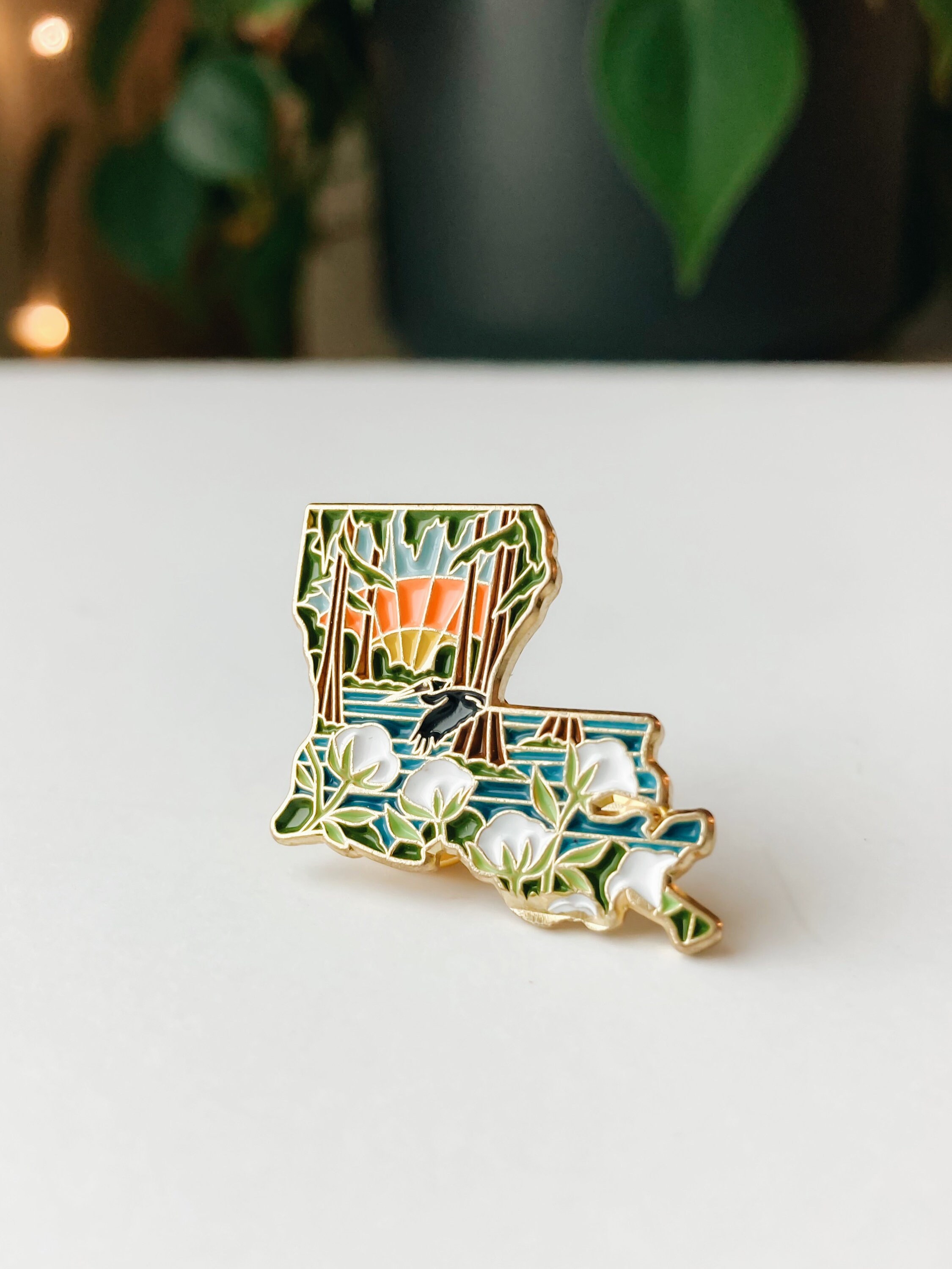 Louisiana Enamel Pin | Gold Soft Enamel Pin | Illustrated United States Pin | Butterfly Clasp | 1.25&quot;