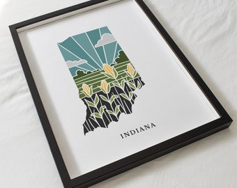 Indiana Art Print | State Wall Art | 5x7, 8x10, 11x14, 16x20 Archival Art Print | IN Outline Poster | Indiana Illustration