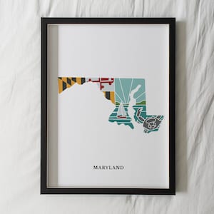 Maryland Physical Art Print | State Wall Art | 5x7, 8x10, 11x14, 16x20 Archival Art Print | Maryland Illustrated Poster