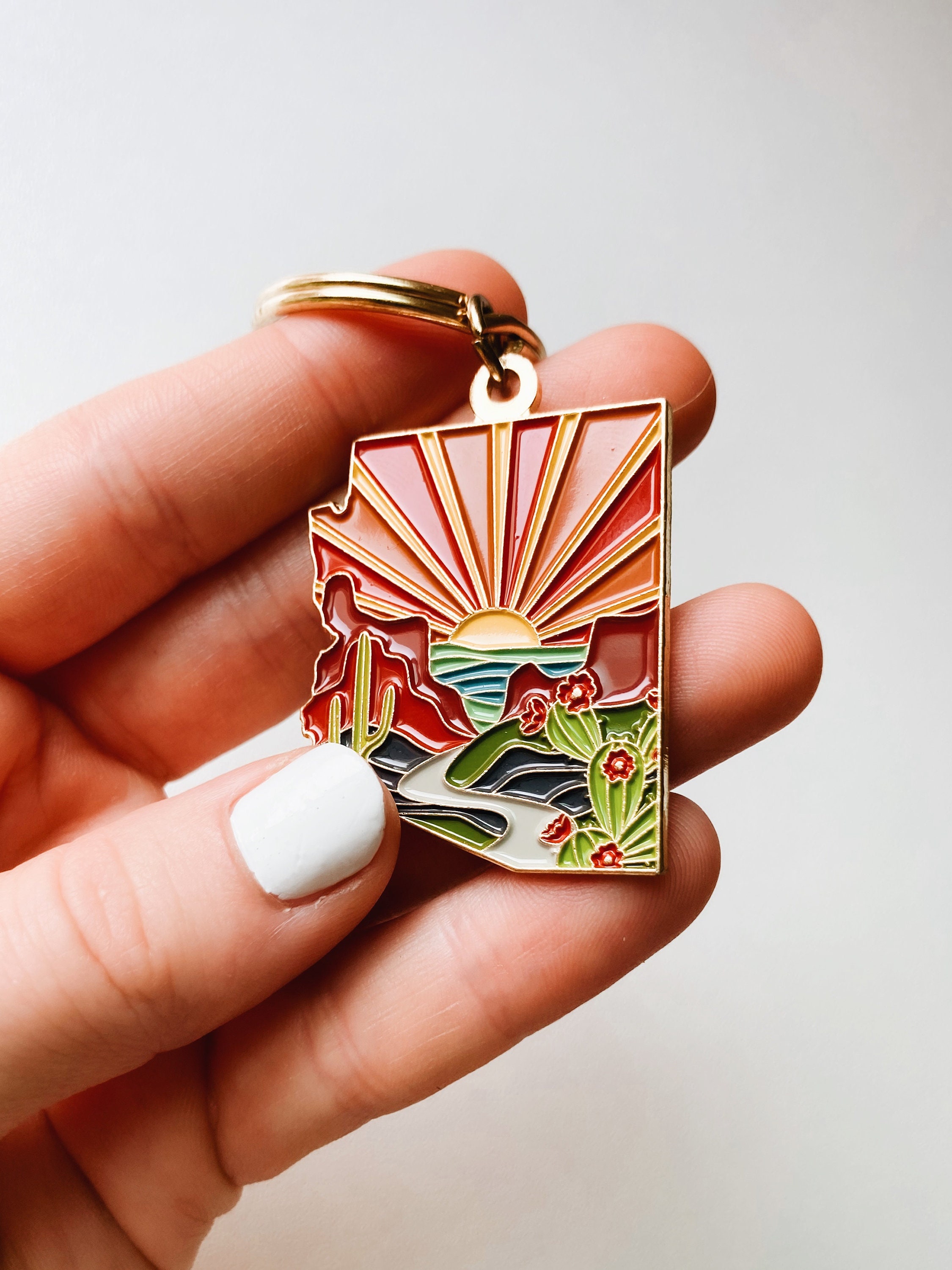 Arizona Soft Enamel Keychain | Arizona Outline Key Ring | Illustrated State Keychain 1.5&quot;