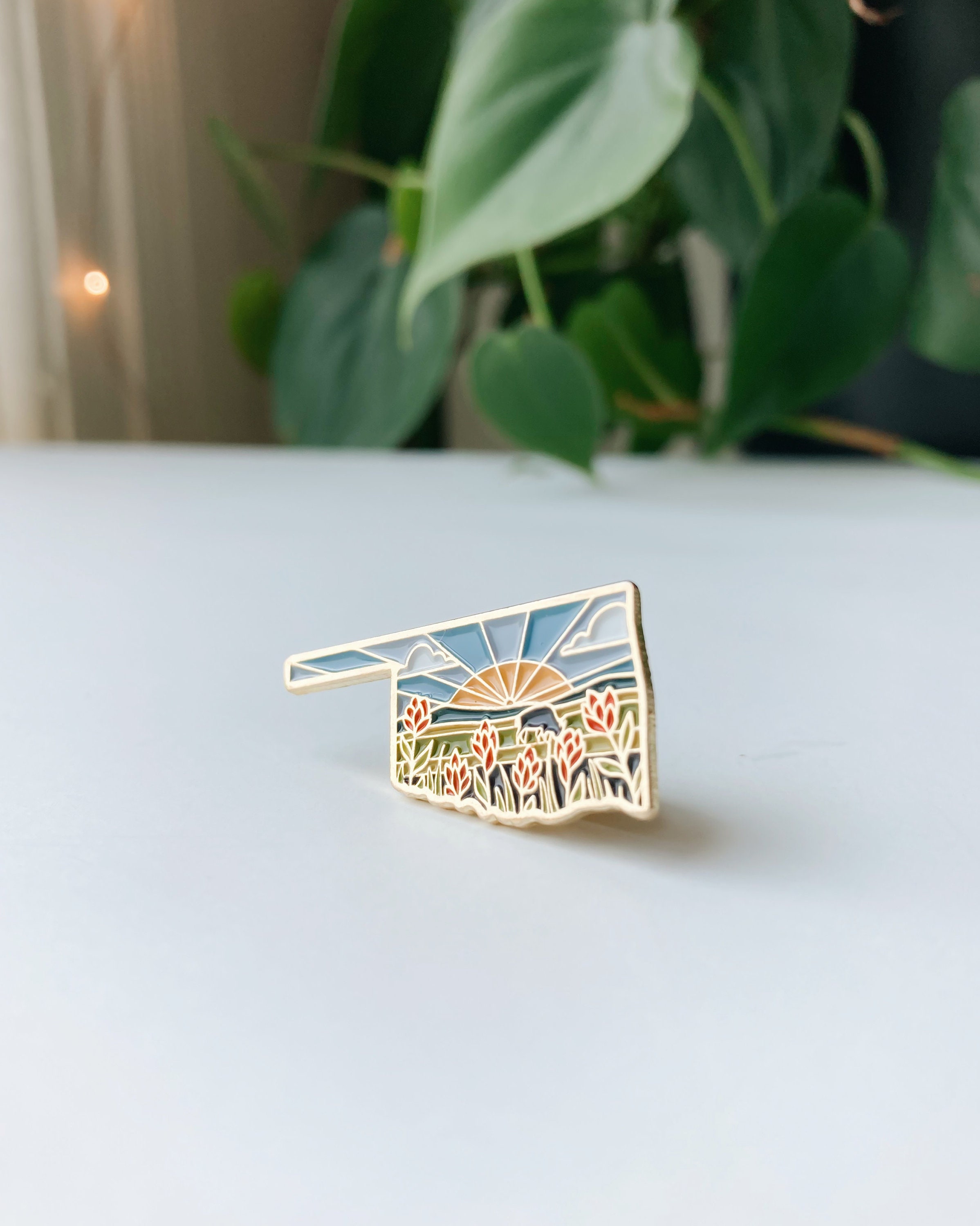 Oklahoma Enamel Pin | Gold Soft Enamel Pin | Illustrated United State Pin | Butterfly Clasp | 1.25&quot;