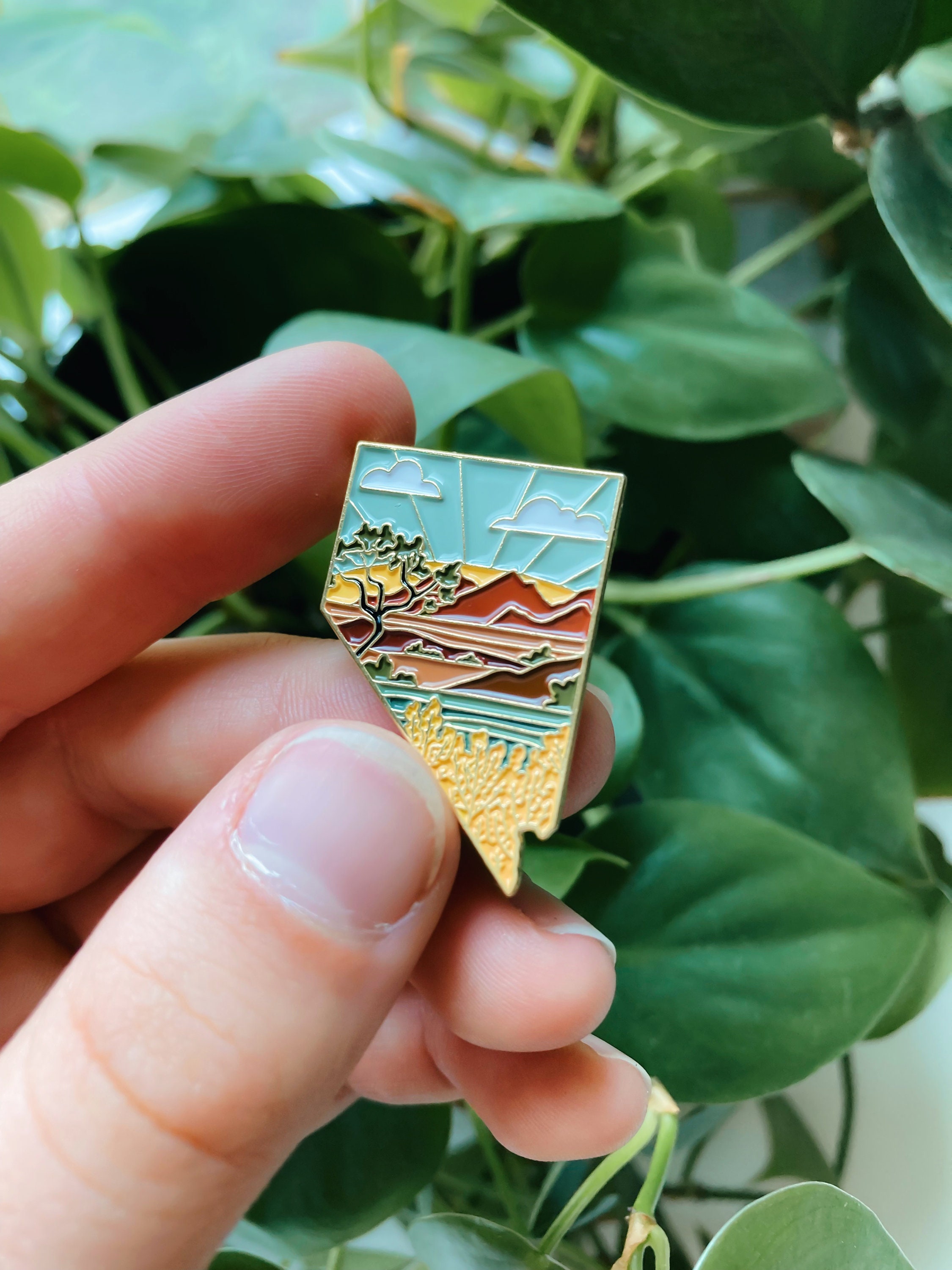 Nevada Enamel Pin | Gold Soft Enamel Pin | Illustrated United State Pin | Butterfly Clasp | 1.25&quot;