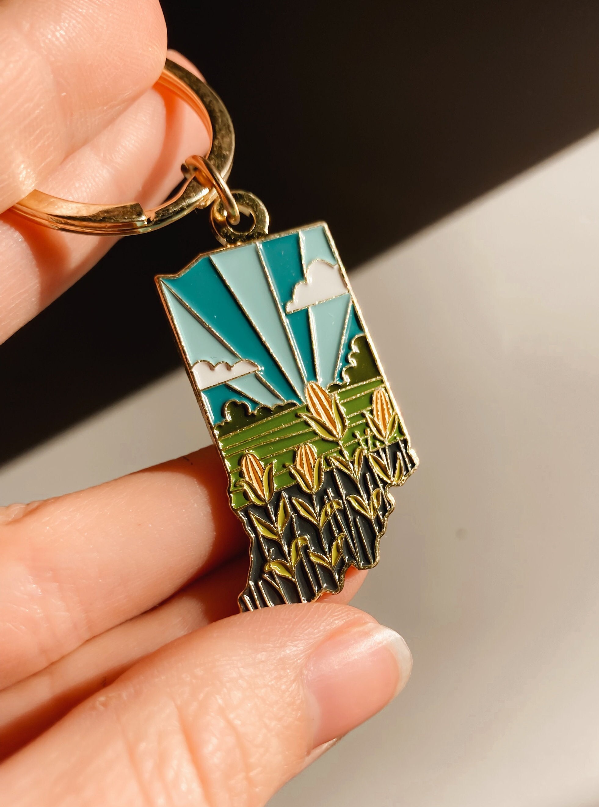 Indiana Soft Enamel Keychain | Indiana Outline Key Ring | Illustrated State Keychain 1.5&quot;