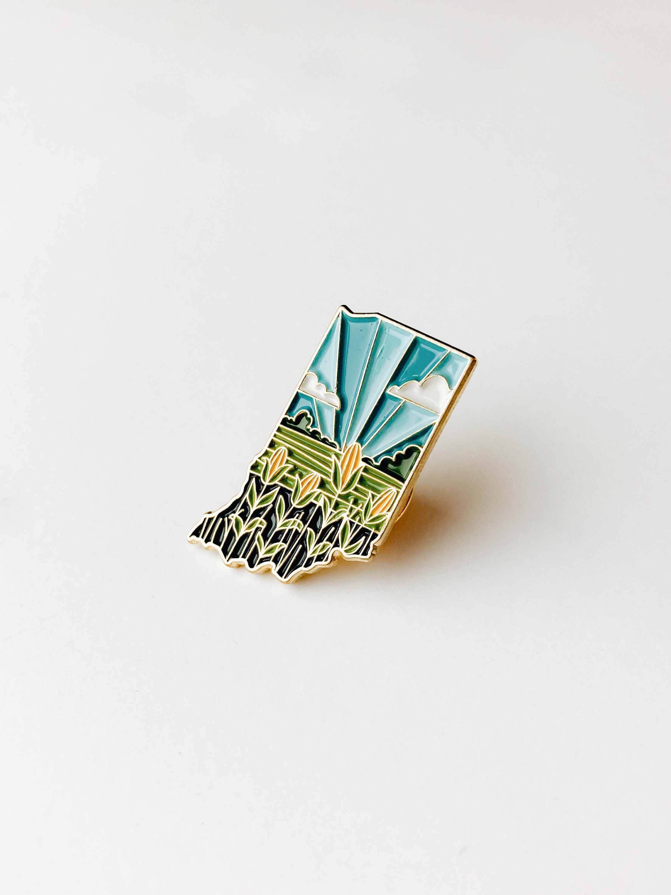 Indiana Enamel Pin | Gold Soft Enamel Pin | Illustrated United States Pin | Butterfly Clasp | 1.25&quot;