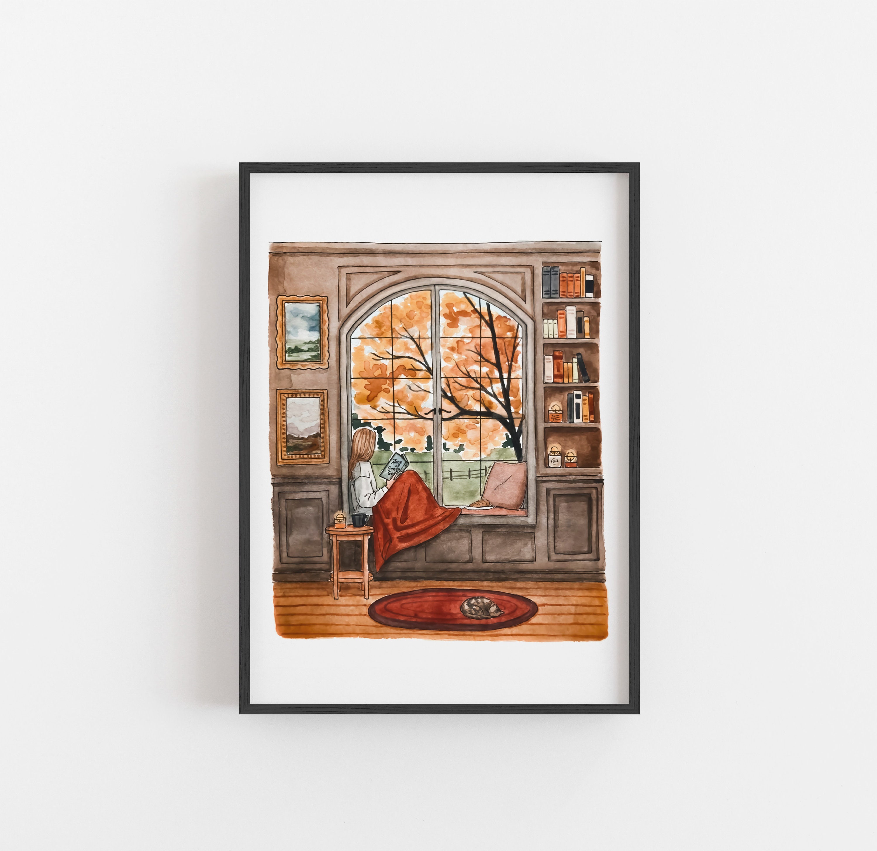 October Watercolor Print | Whimsical Fall Illustration | Wall Art | 8x10&quot; 5x7&quot; Archival Art Print