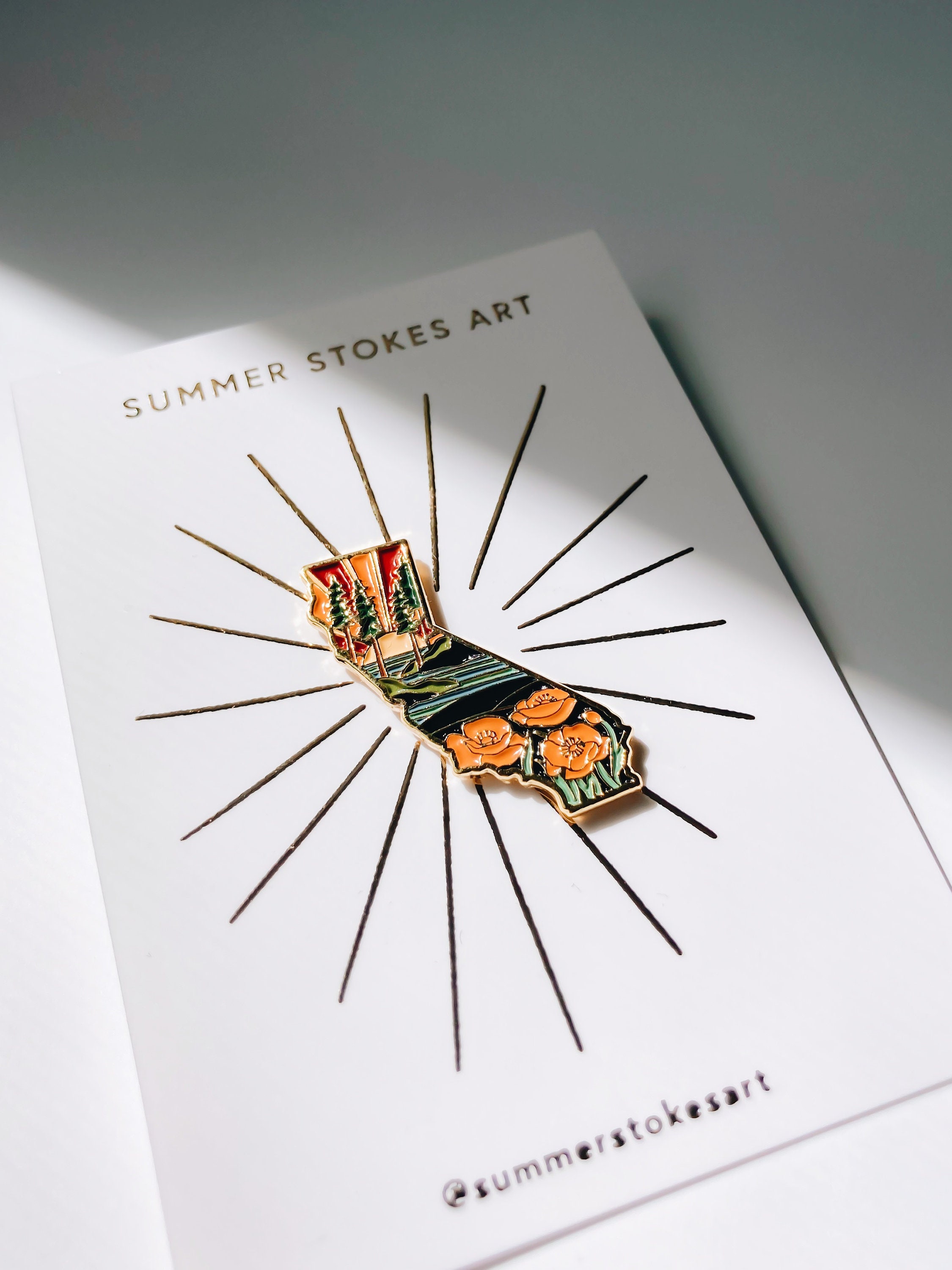 California Poppy Enamel Pin | California Outline Pin | Illustrated State Pin | Butterfly Clasp | 1&quot;