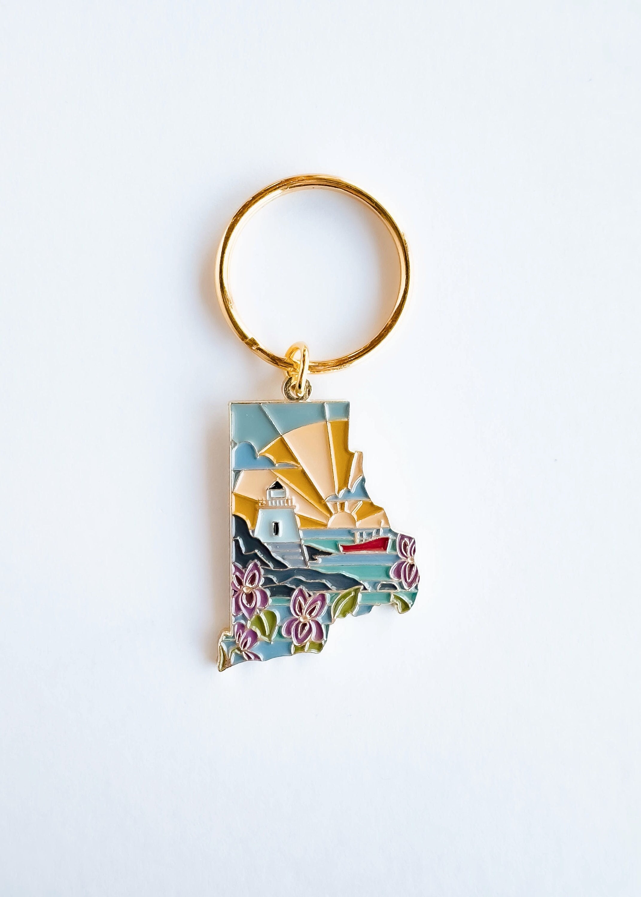 Rhode Island Soft Enamel Keychain | Rhode Island Outline Key Ring | Illustrated State Keychain 1.5&quot;