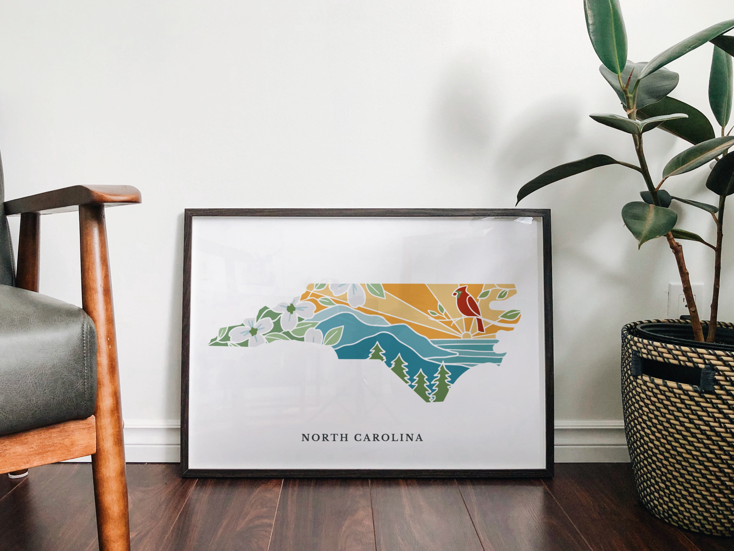 North Carolina Physical Art Print | United States Wall Art | 5x7, 8x10, 11x14, 16x20 Archival Art Print | NC Illustrated Poster