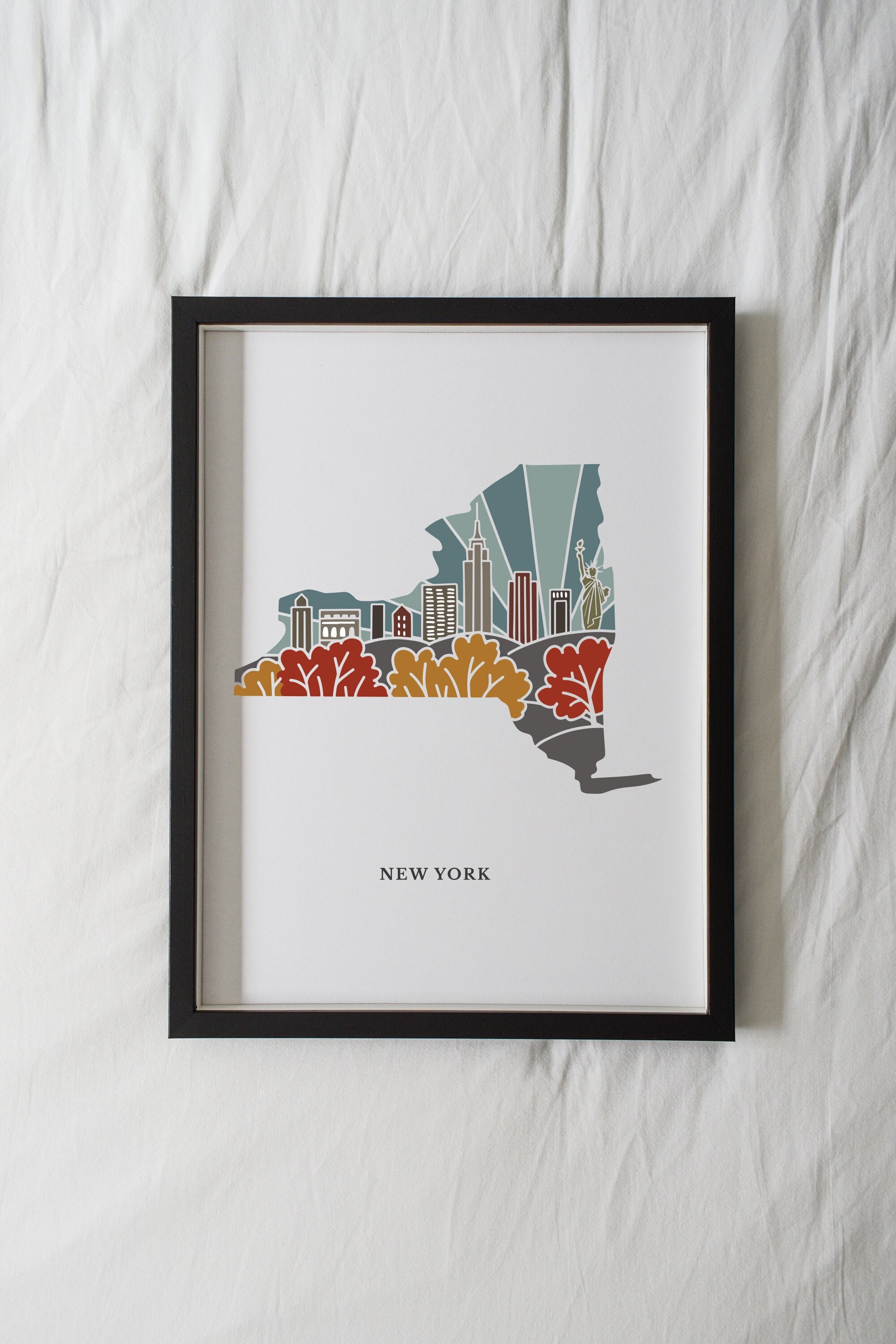 New York Physical Art Print | State Wall Art | 5x7, 8x10, 11x14, 16x20&quot; Archival Art Print | New York Illustrated Poster