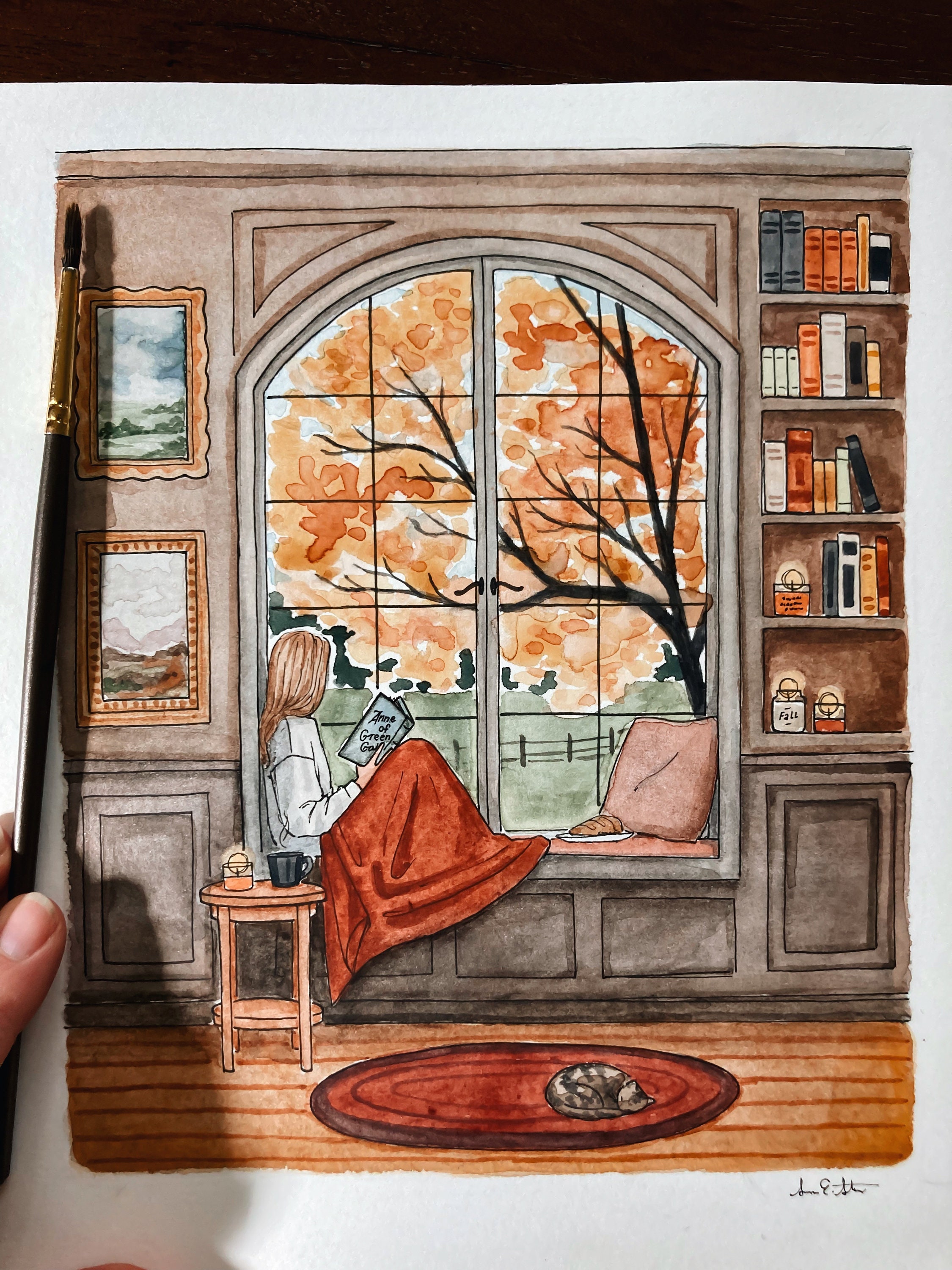 October Watercolor Print | Whimsical Fall Illustration | Wall Art | 8x10&quot; 5x7&quot; Archival Art Print
