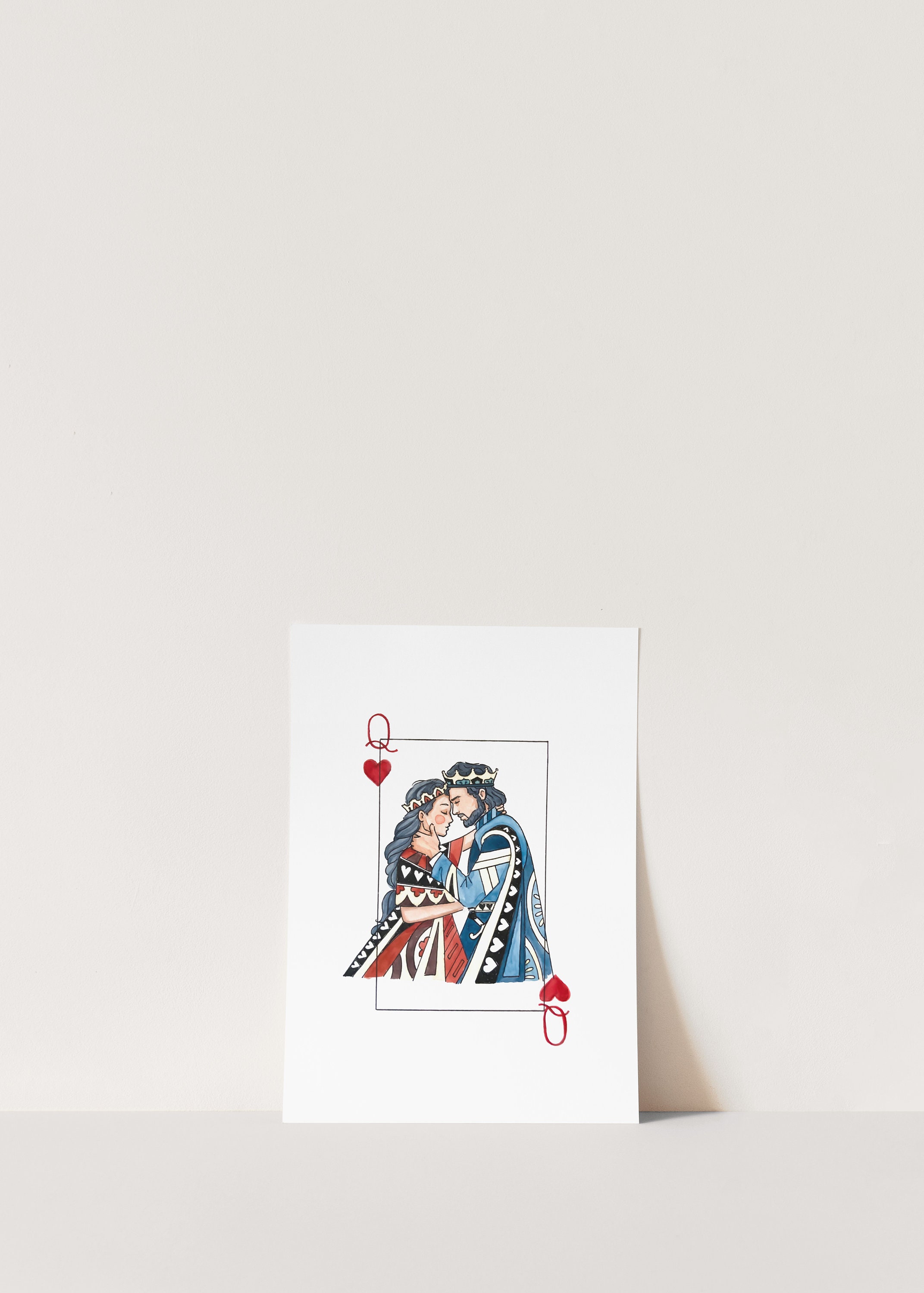 King and Queen Wall Art | Watercolor Illustration | 8x10&quot; 5x7&quot; Art Print | Valentines Gift | King & Queen Playing Cards | Wedding Gift