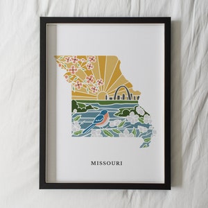 Impressão de arte física do Missouri | Arte de parede do estado | Impressão de arte de arquivo 5x7, 8x10, 11x14, 16x20 | Pôster ilustrado do Missouri