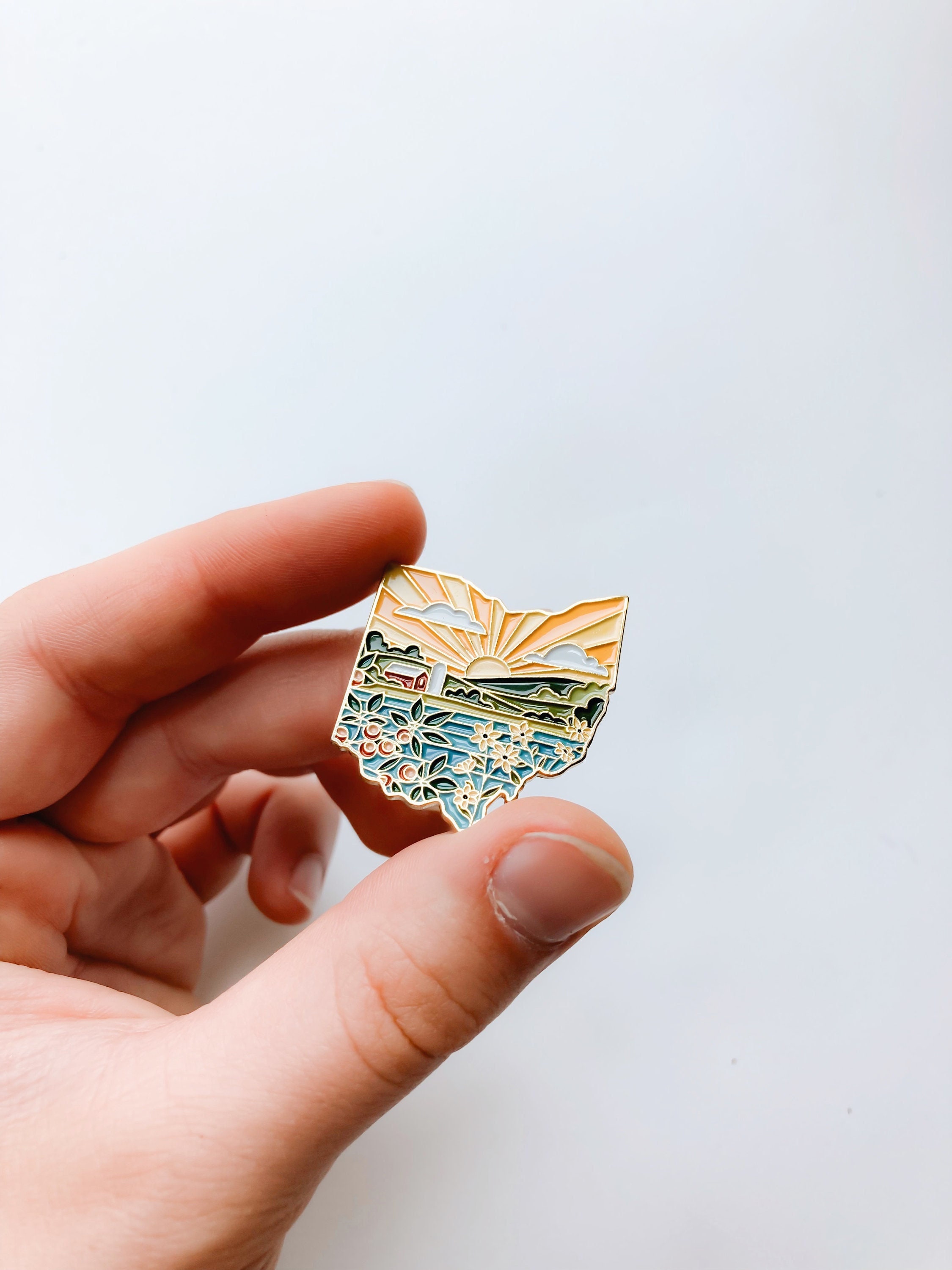 Ohio Enamel Pin | Gold Soft Enamel Pin | Illustrated United State Pin | Butterfly Clasp | 1.25&quot;